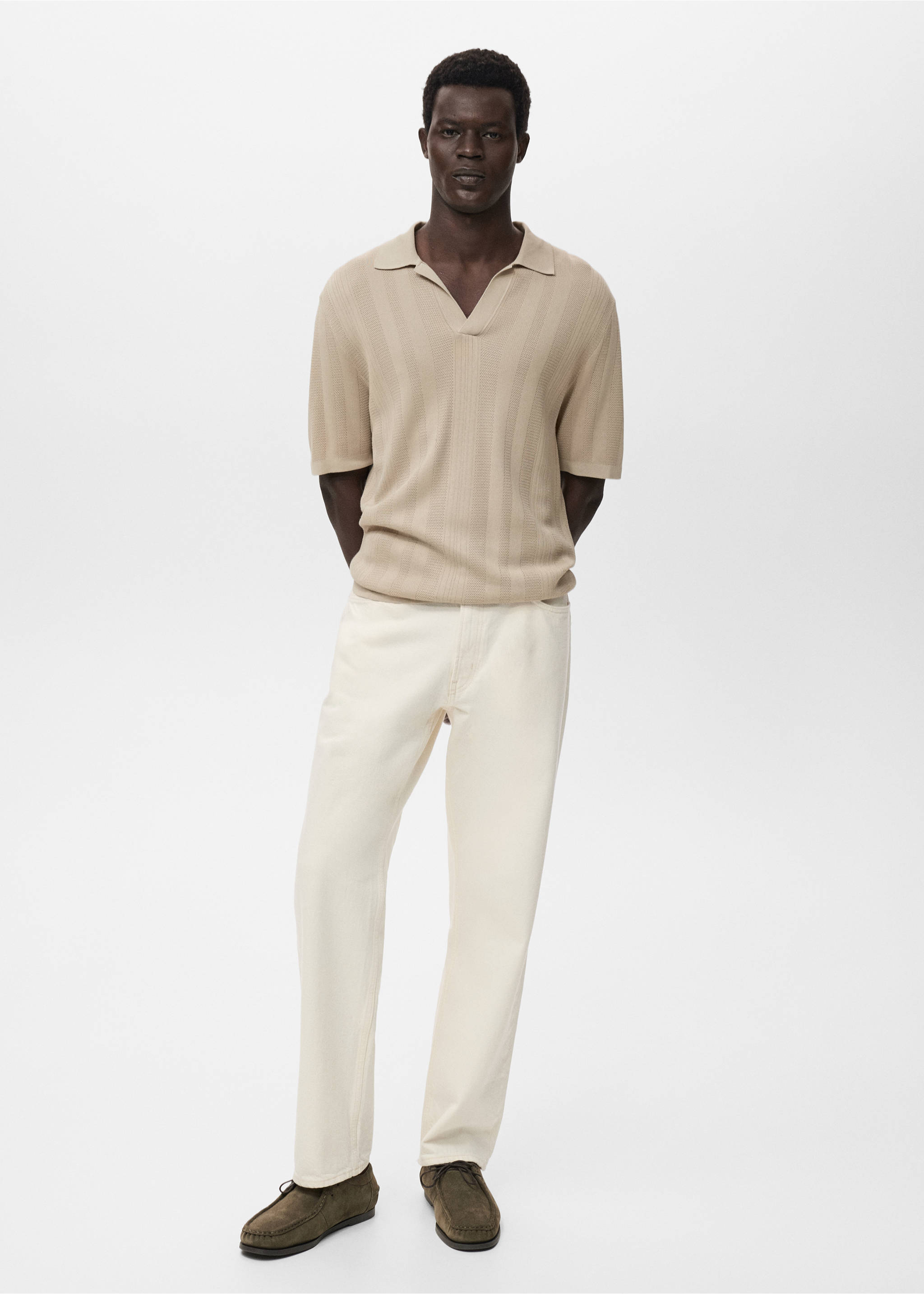 Ribbed knit polo shirt - General plane, Light/Pastel Grey. Ref: 17054424-00.