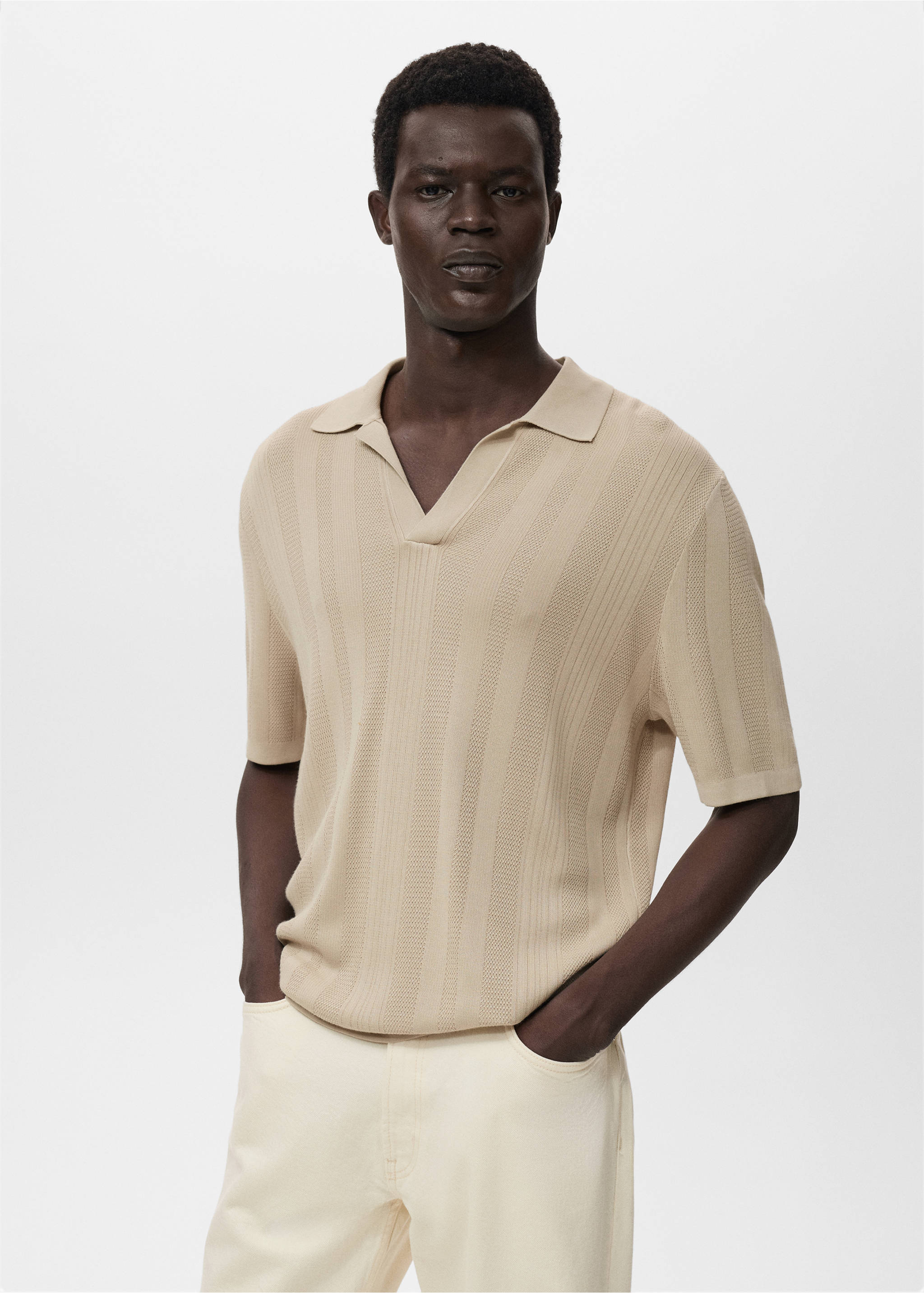 Ribbed knit polo shirt - Medium plane, Light/Pastel Grey. Ref: 17054424-00.