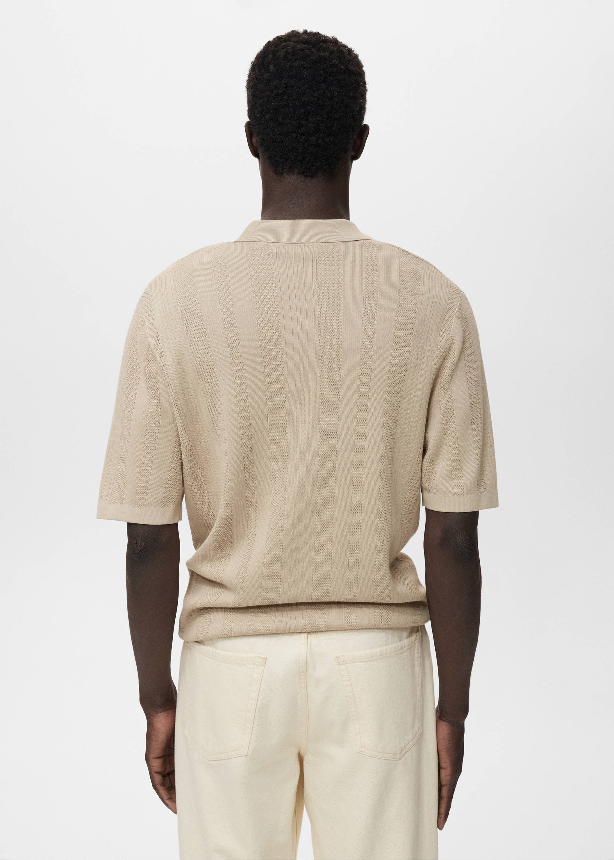 Ribbed knit polo shirt - Reverse of the article, Light/Pastel Grey. Ref: 17054424-00.