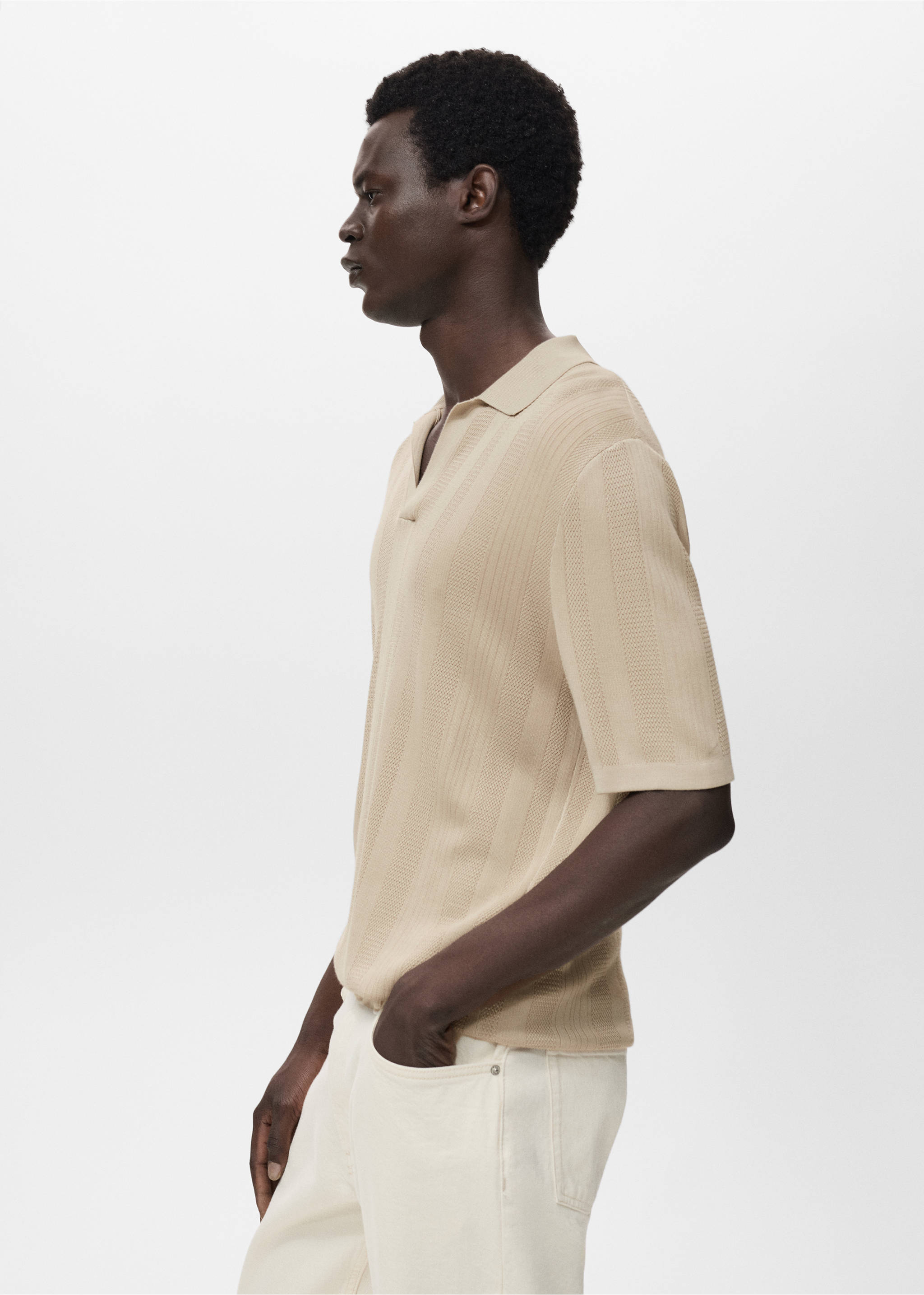 Ribbed knit polo shirt - Details of the article 2, Light/Pastel Grey. Ref: 17054424-00.