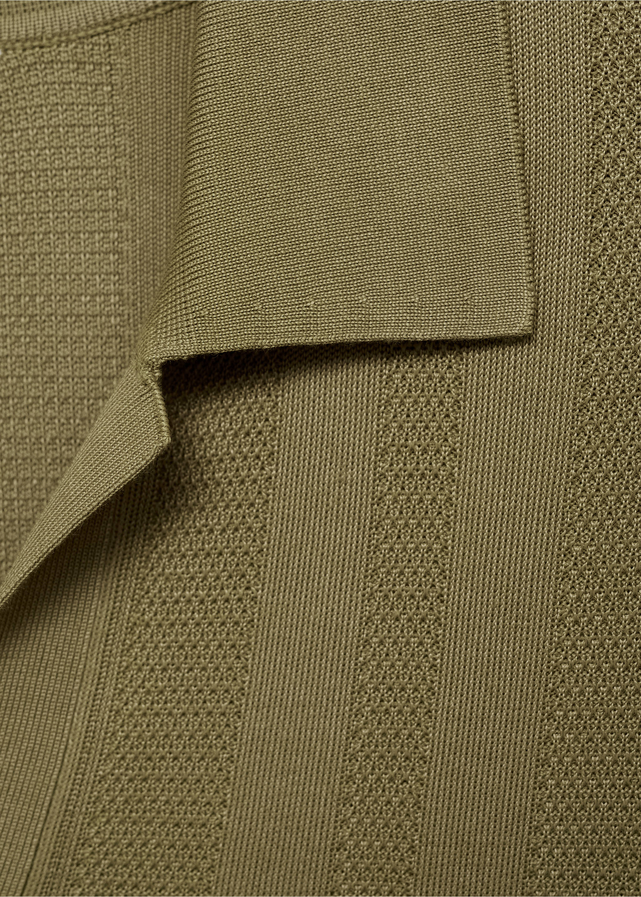 Ribbed knit polo shirt - Details of the article 8, Khaki. Ref: 17054424-00.