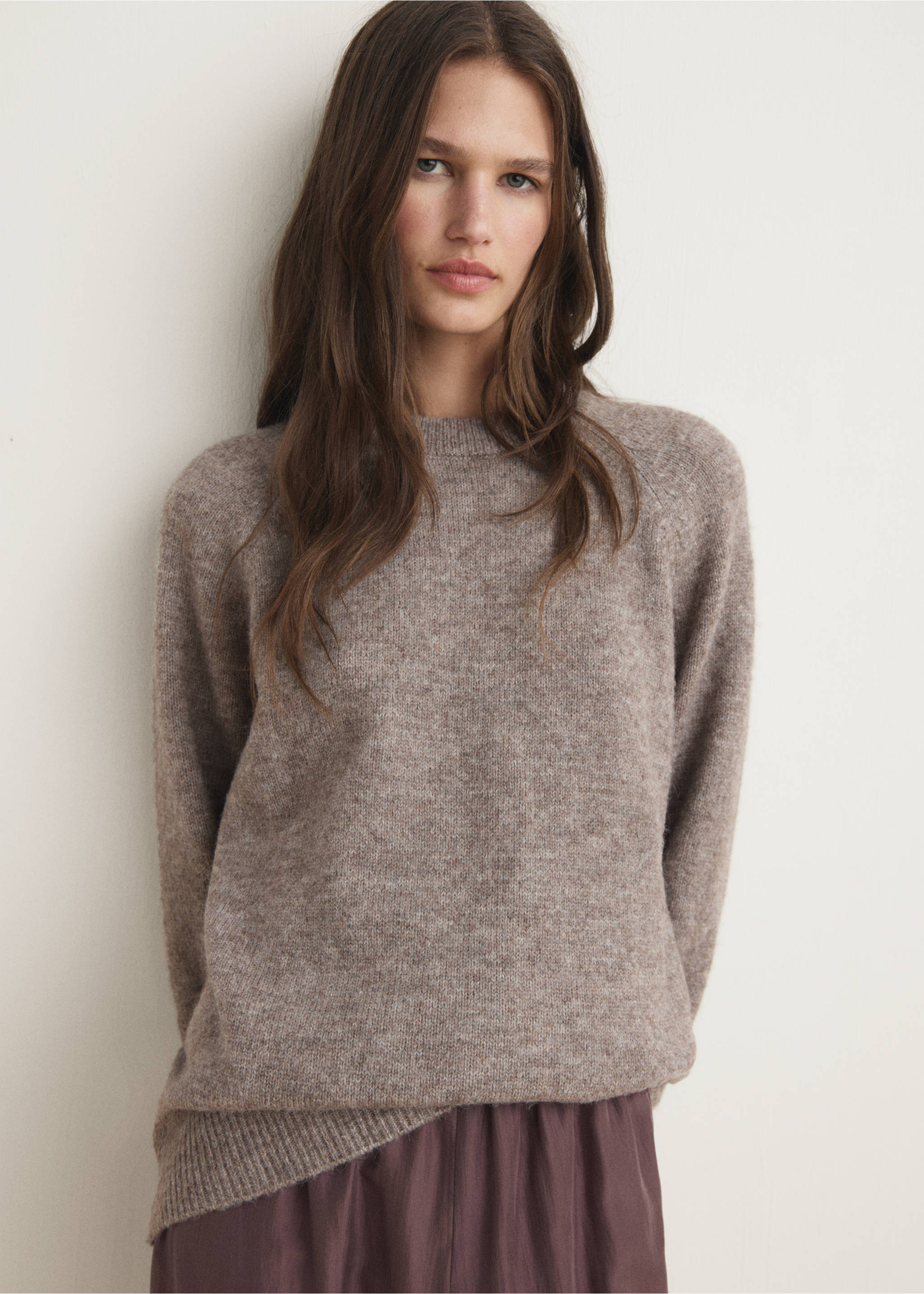 Pull-over maille chinée - Plan moyen, Cognac. Ref: 17054429-00.