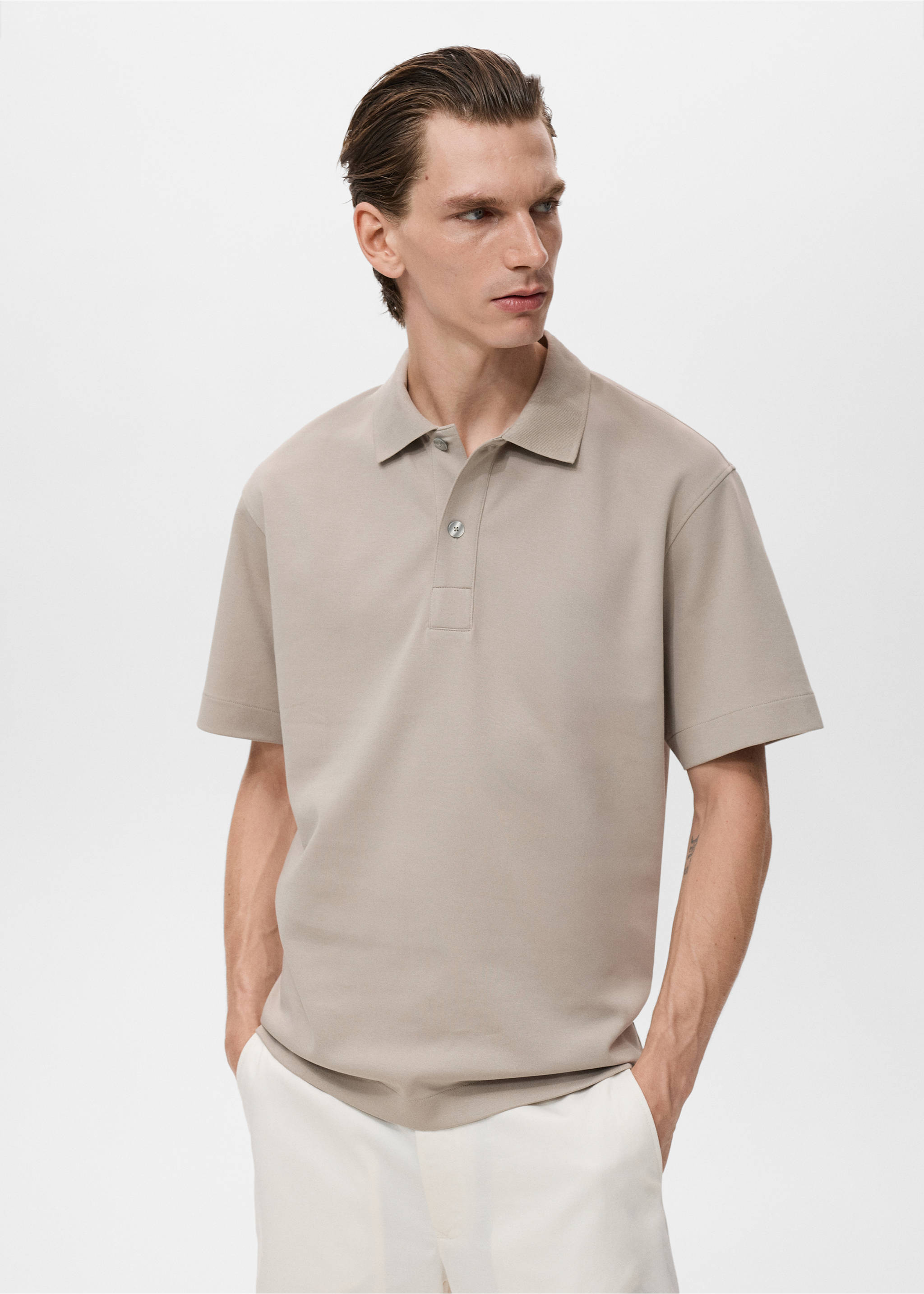 Relaxed-fit cotton polo - Medium plane, Light/Pastel Grey. Ref: 17054432-00.