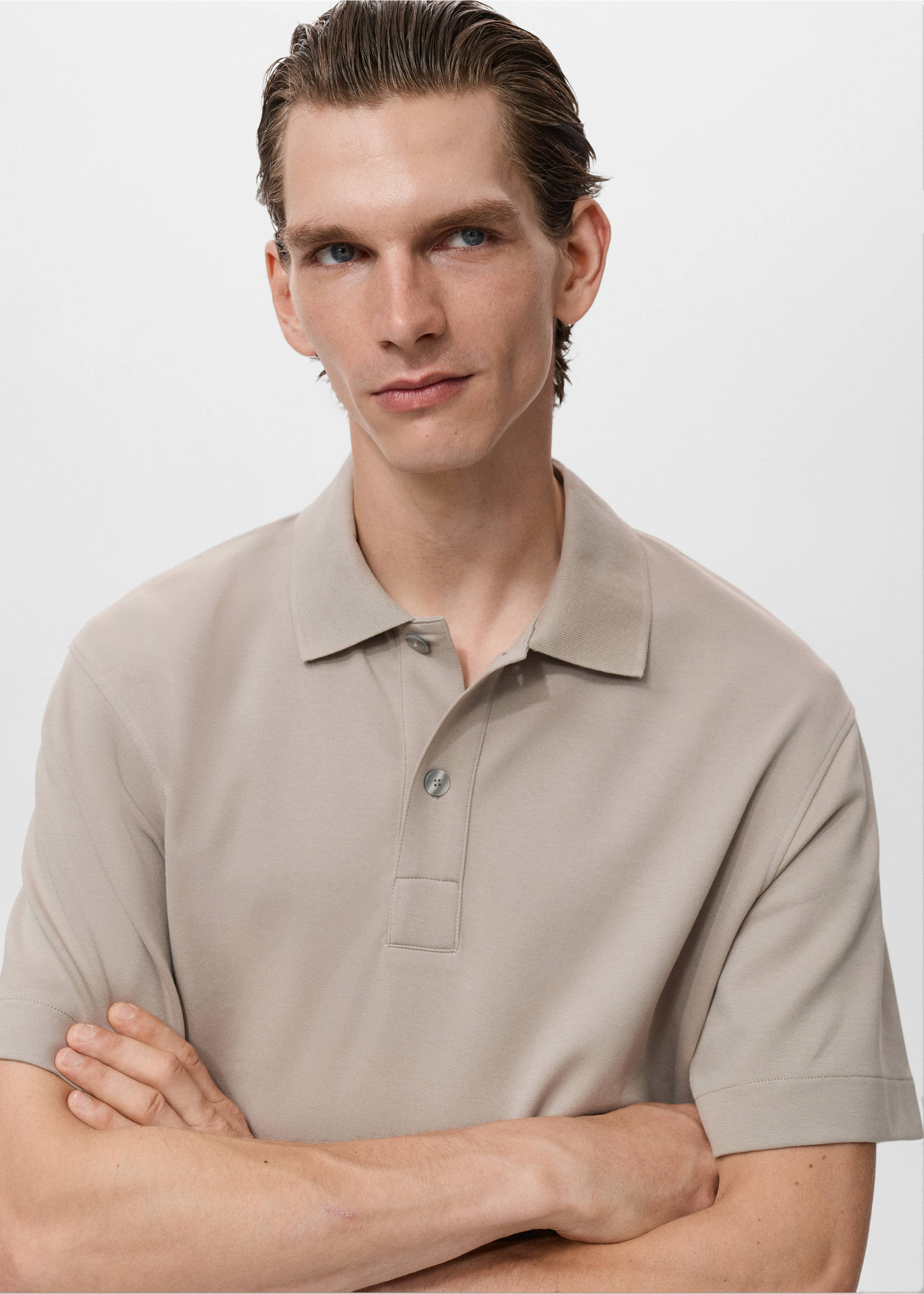 Relaxed-fit cotton polo - Details of the article 1, Light/Pastel Grey. Ref: 17054432-00.