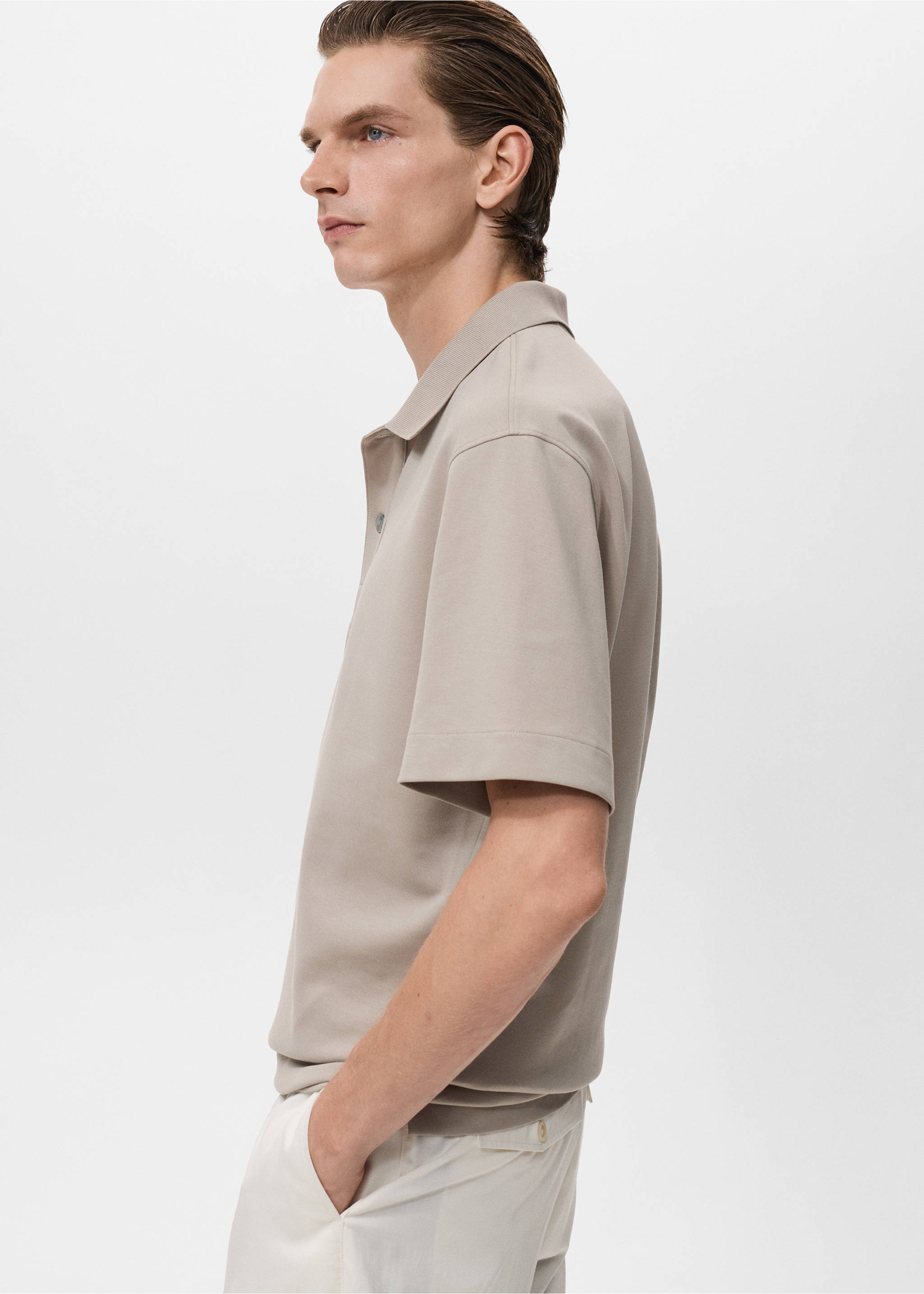 Relaxed-fit cotton polo - Details of the article 4, Light/Pastel Grey. Ref: 17054432-00.