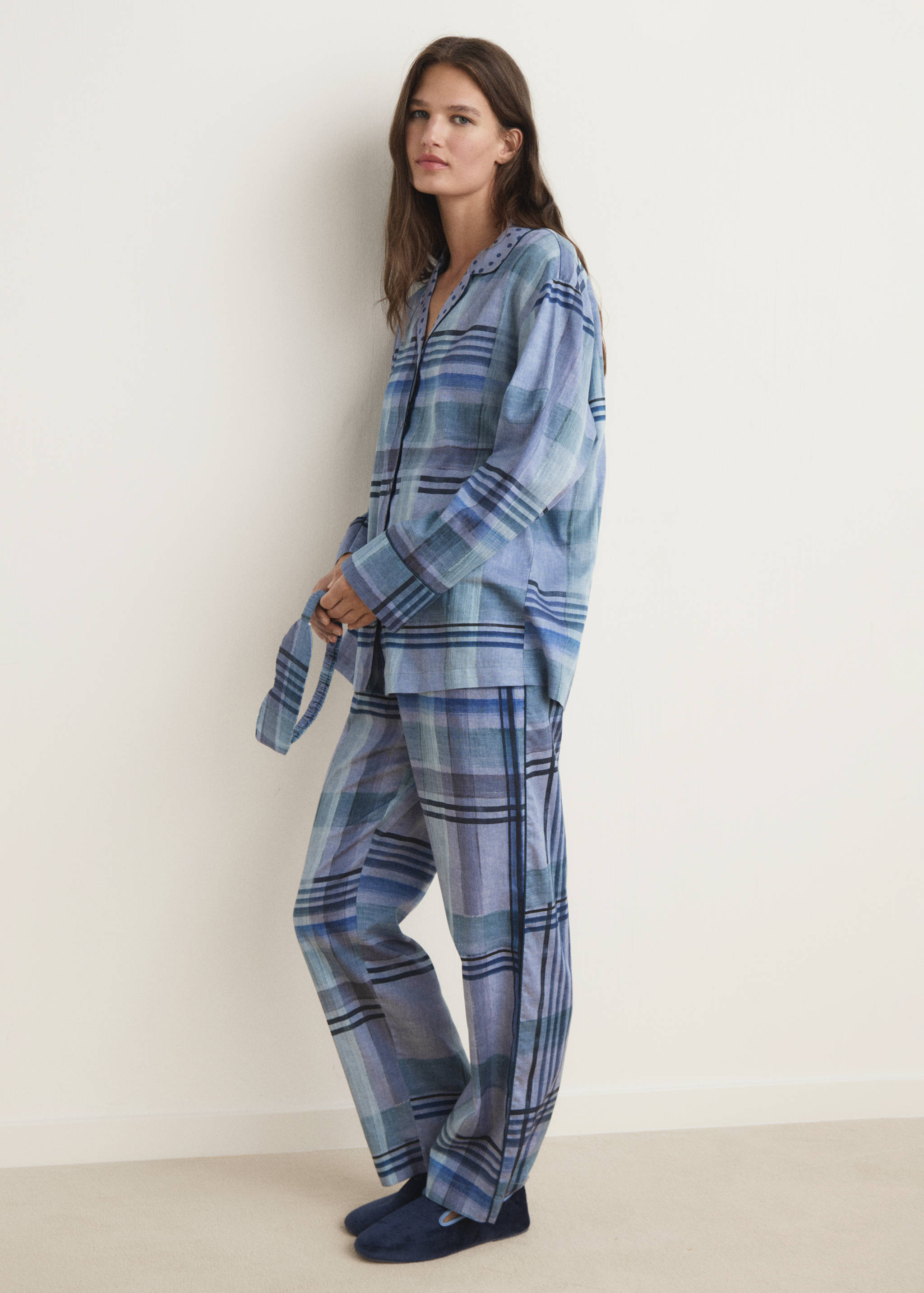 Chemise pyjama imprimée passepoil - Plan général