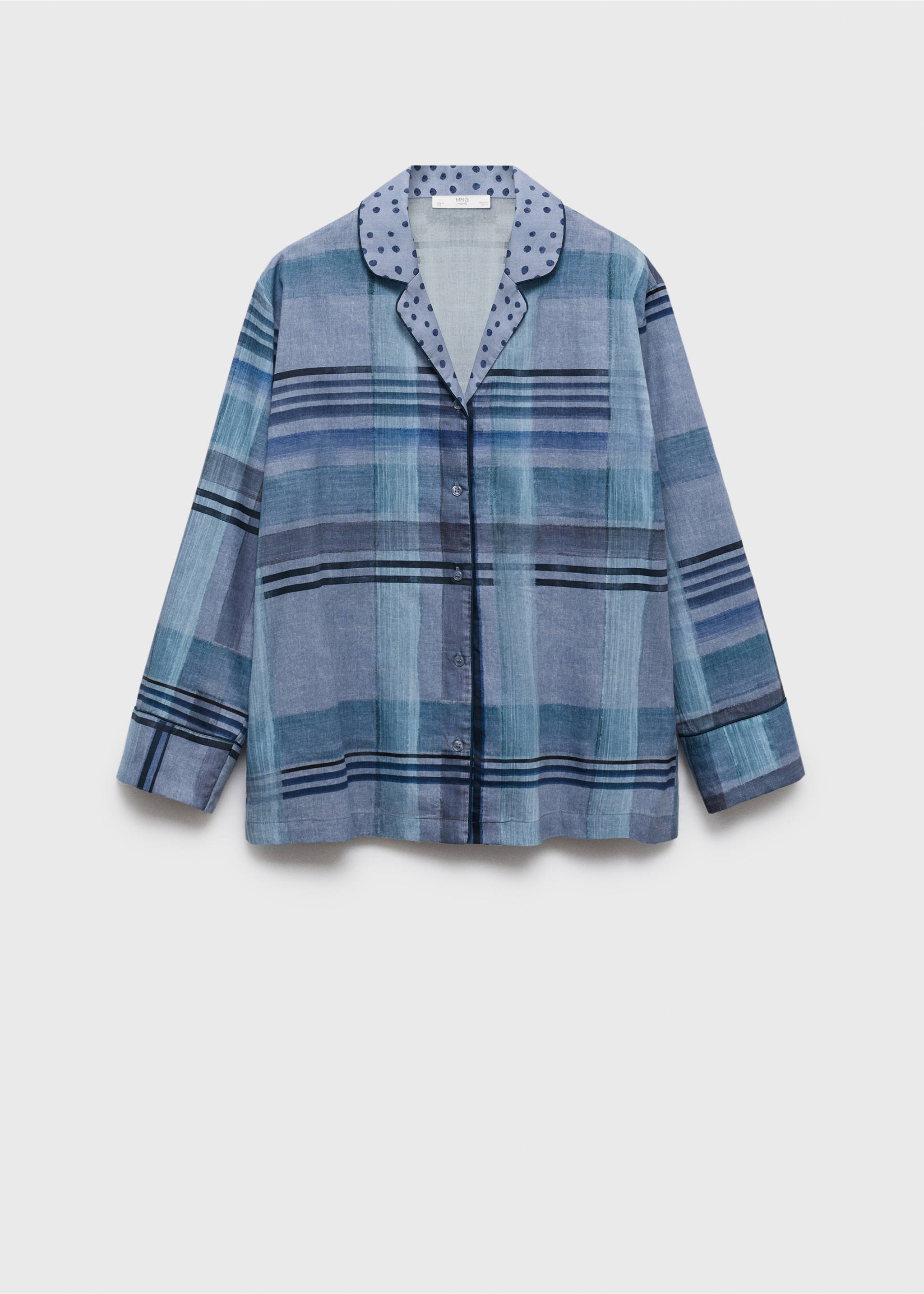 Chemise pyjama imprimée passepoil - Article sans modèle, Bleu encre. Ref: 17054437-00.