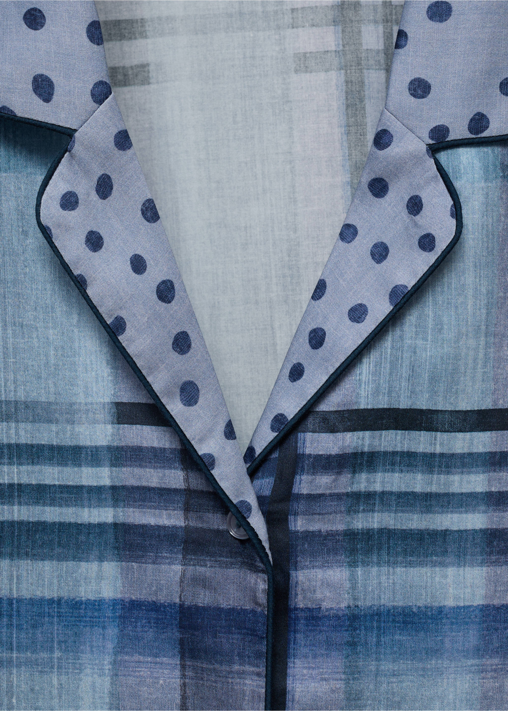 Chemise pyjama imprimée passepoil - Détail de l'article 8, Bleu encre. Ref: 17054437-00.