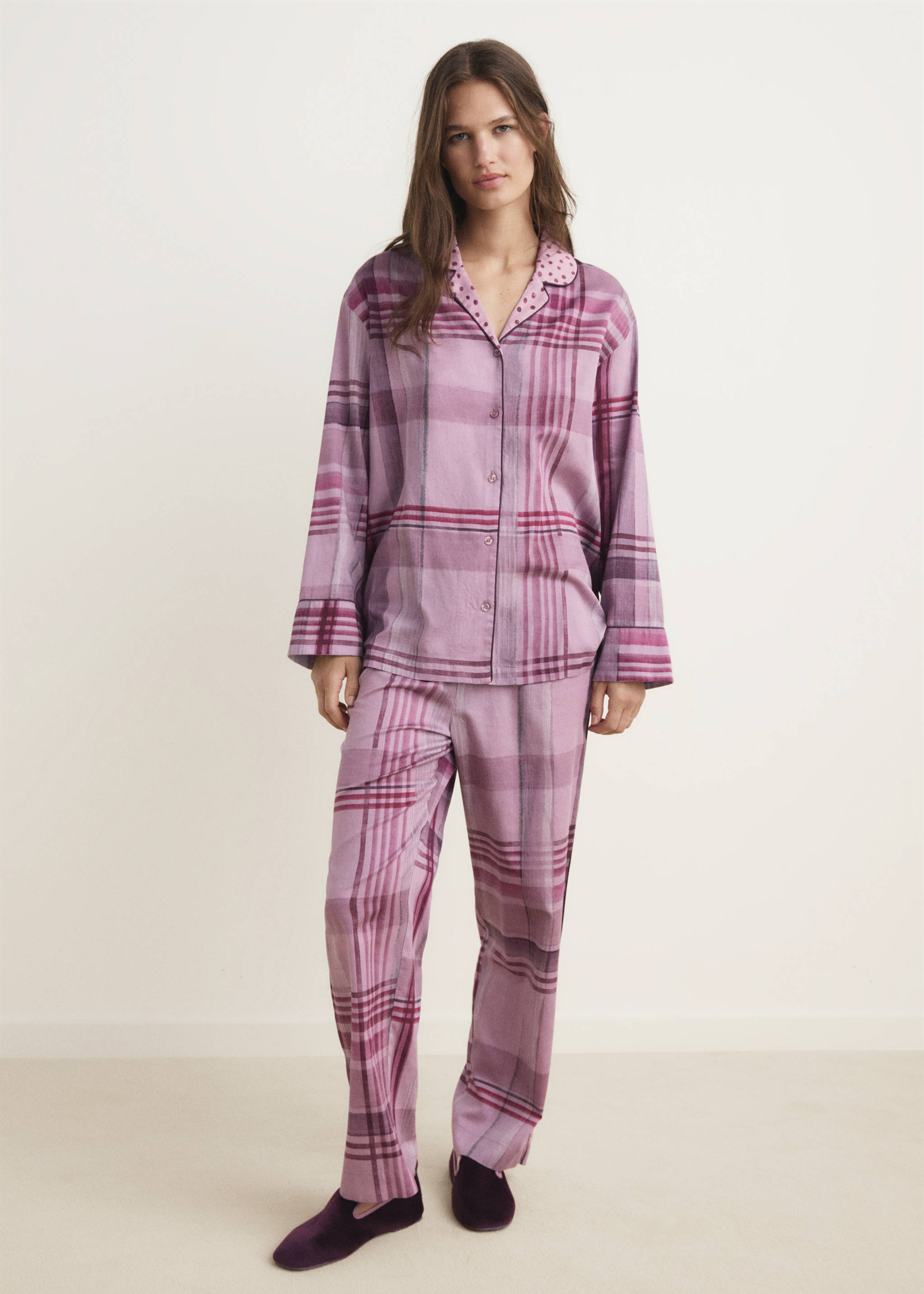 Chemise pyjama imprimée passepoil - Plan général