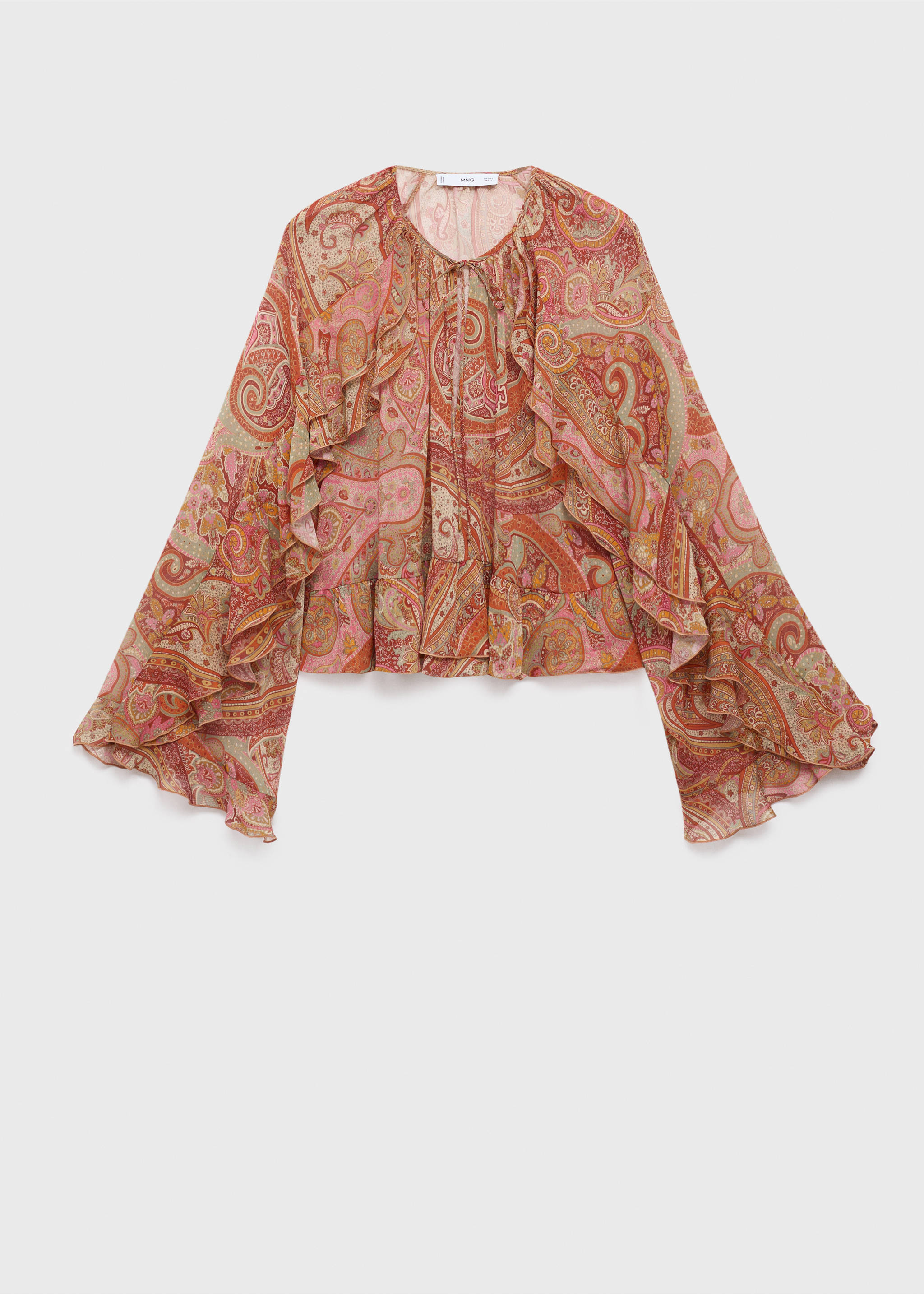Blouse imprimée à volants - Article sans modèle, Marron. Ref: 17054448-00.