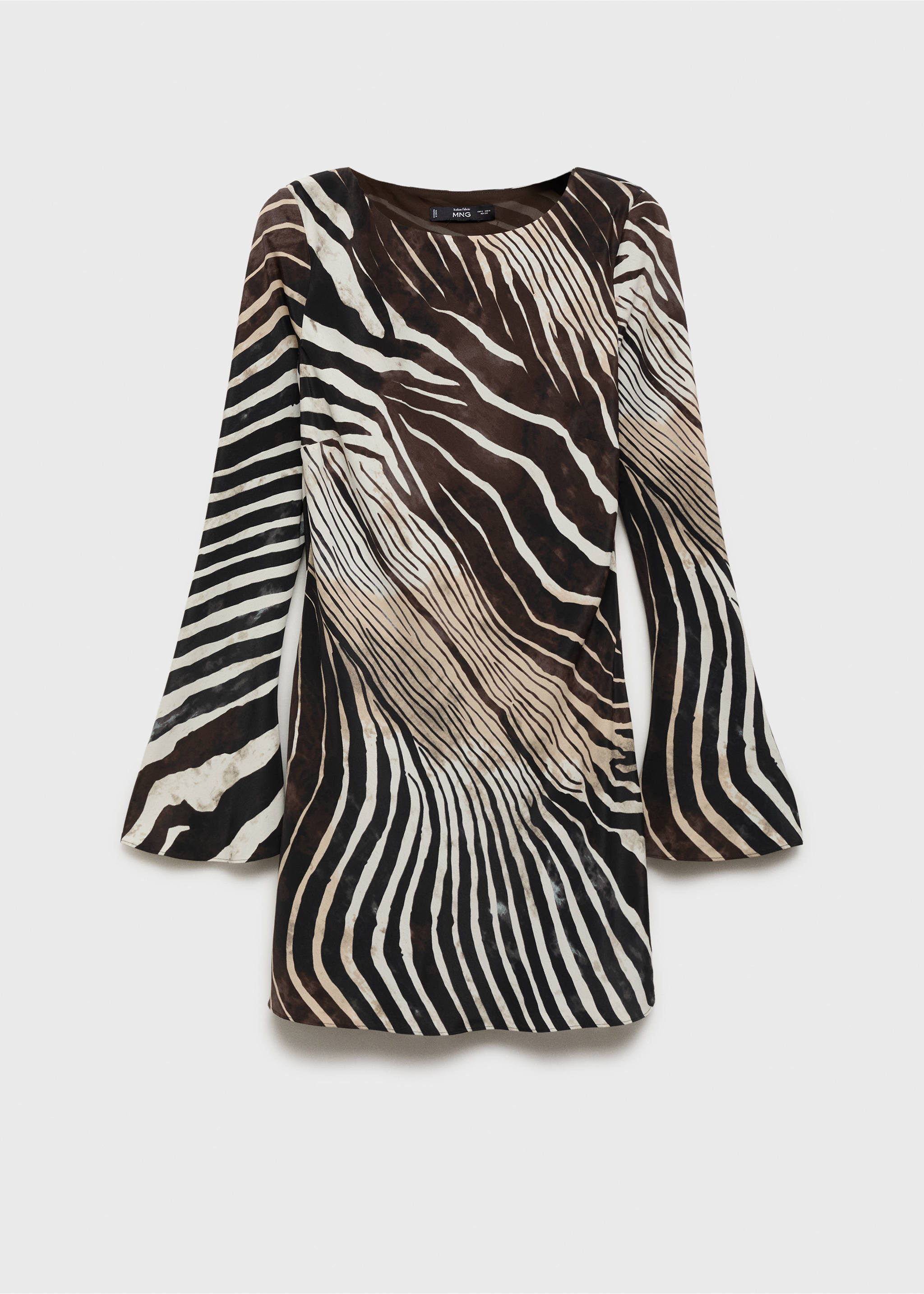 Zebra-print dress with flared sleeves - Article without model, Black. Ref: 17054787-00.