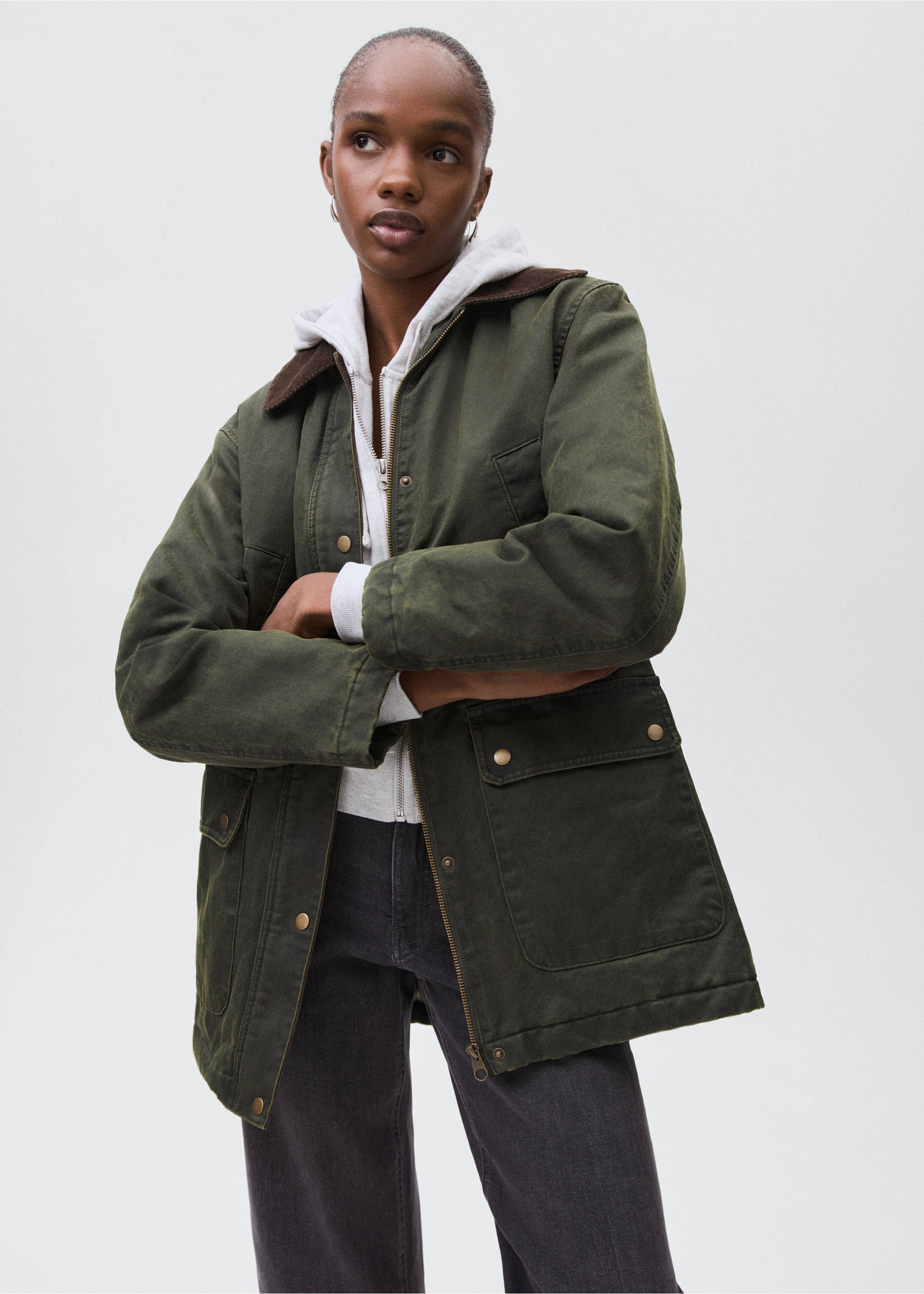 Waxed-effect parka - Medium plane, Green. Ref: 17055140-00.