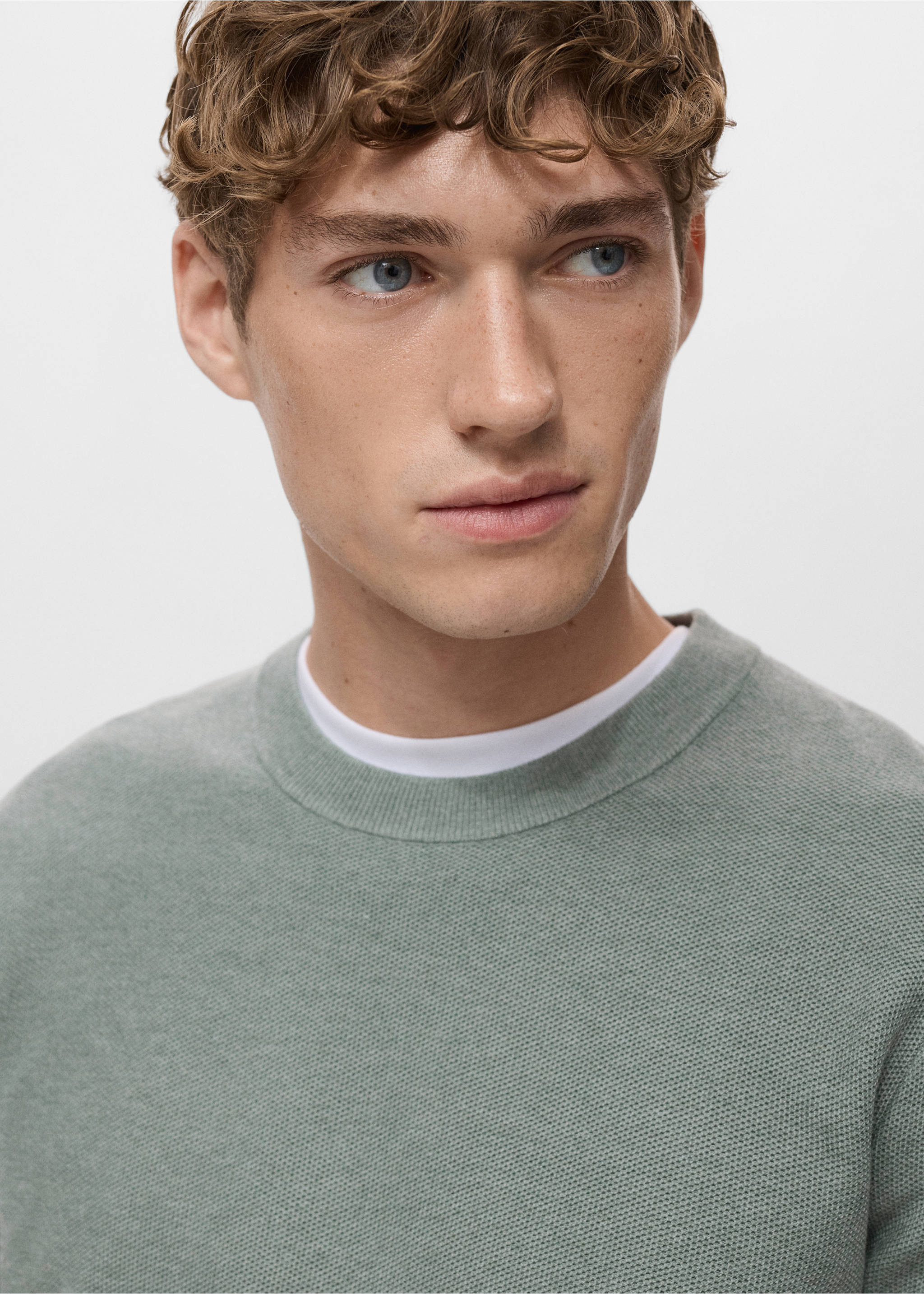 Microstructured cotton knitted sweater - Details of the article 1, Forest Green. Ref: 17055145-00.