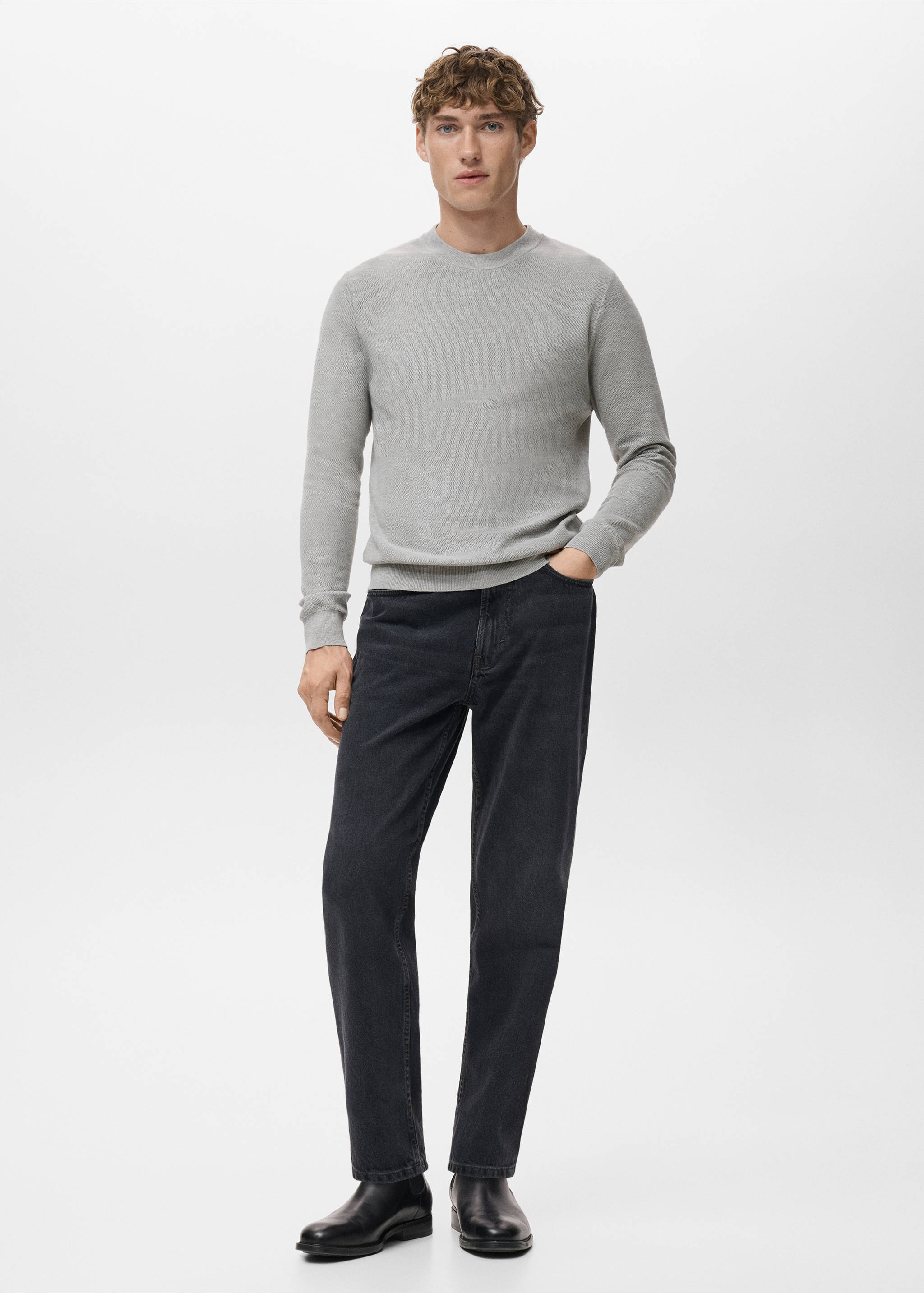 Microstructured cotton knitted sweater - General plane, Medium Heather Grey. Ref: 17055145-00.