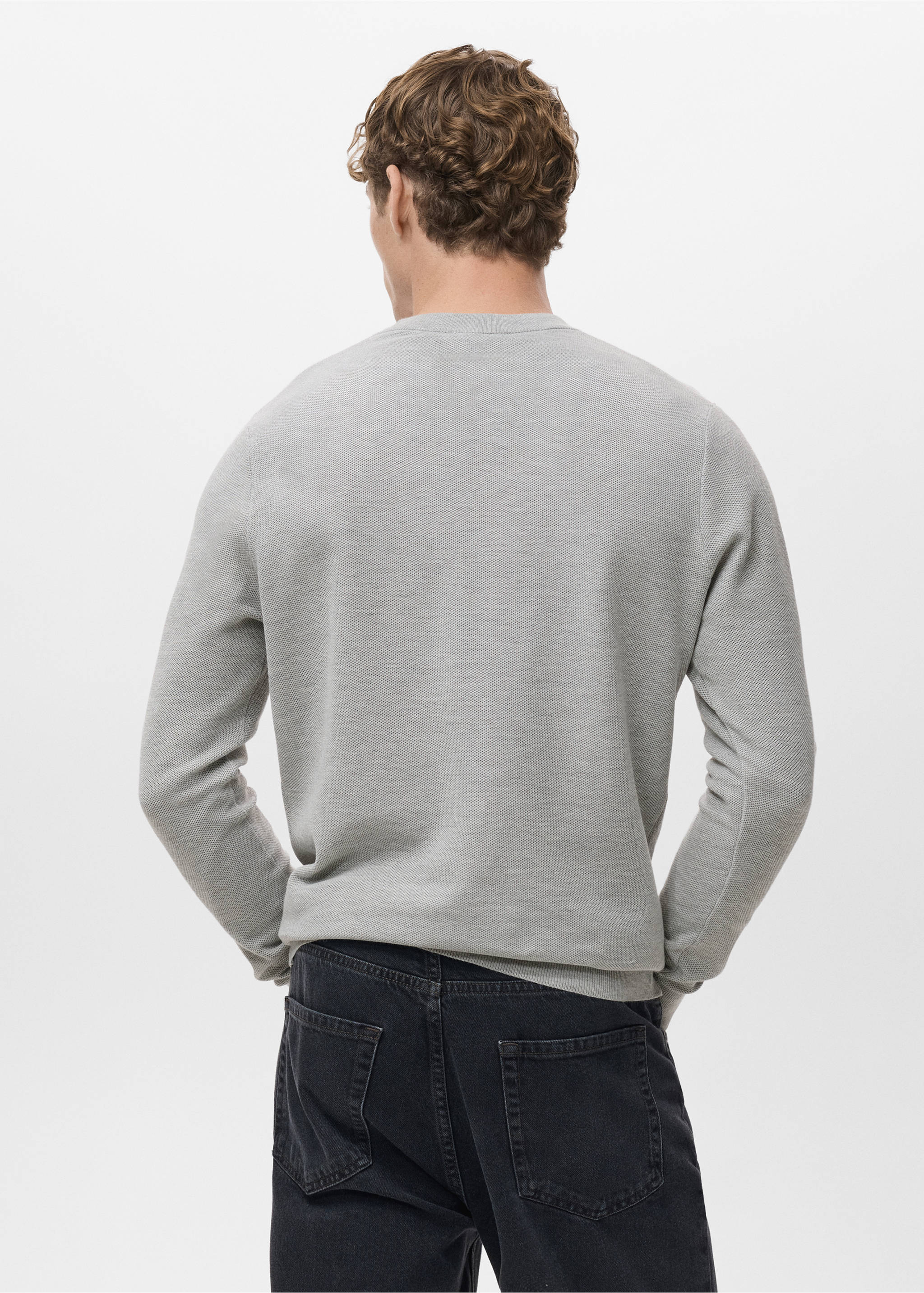 Microstructured cotton knitted sweater - Reverse of the article, Medium Heather Grey. Ref: 17055145-00.