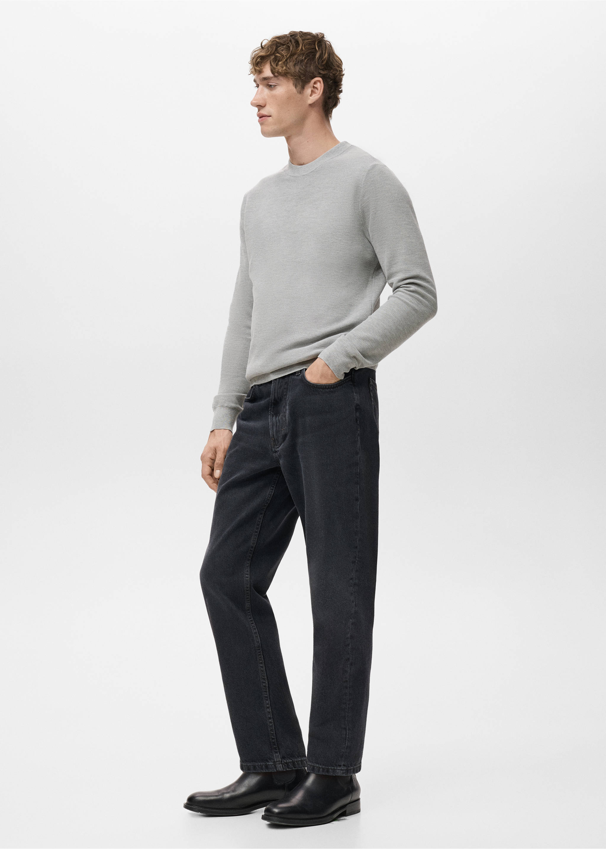 Microstructured cotton knitted sweater - Details of the article 2, Medium Heather Grey. Ref: 17055145-00.