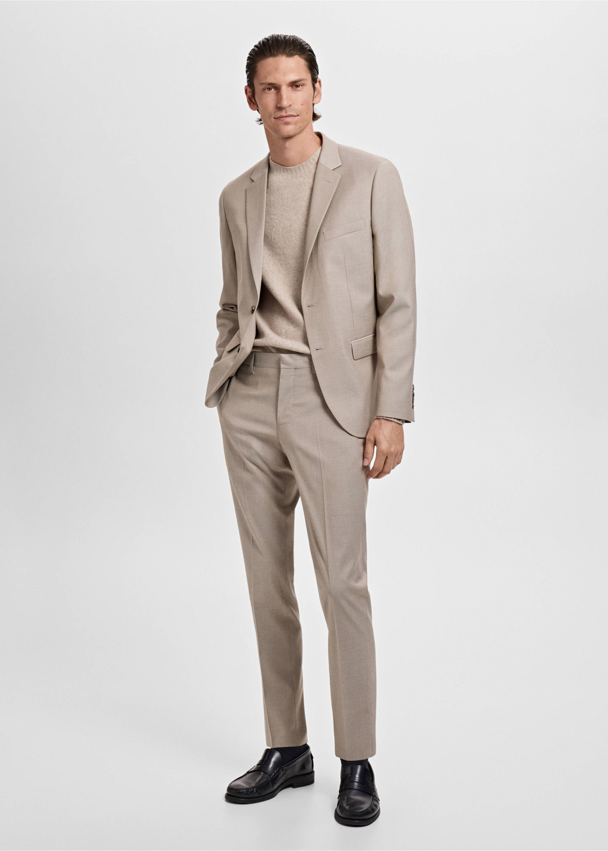 Super slim-fit suit jacket in stretch fabric - General plane, Sand. Ref: 17055149-00.