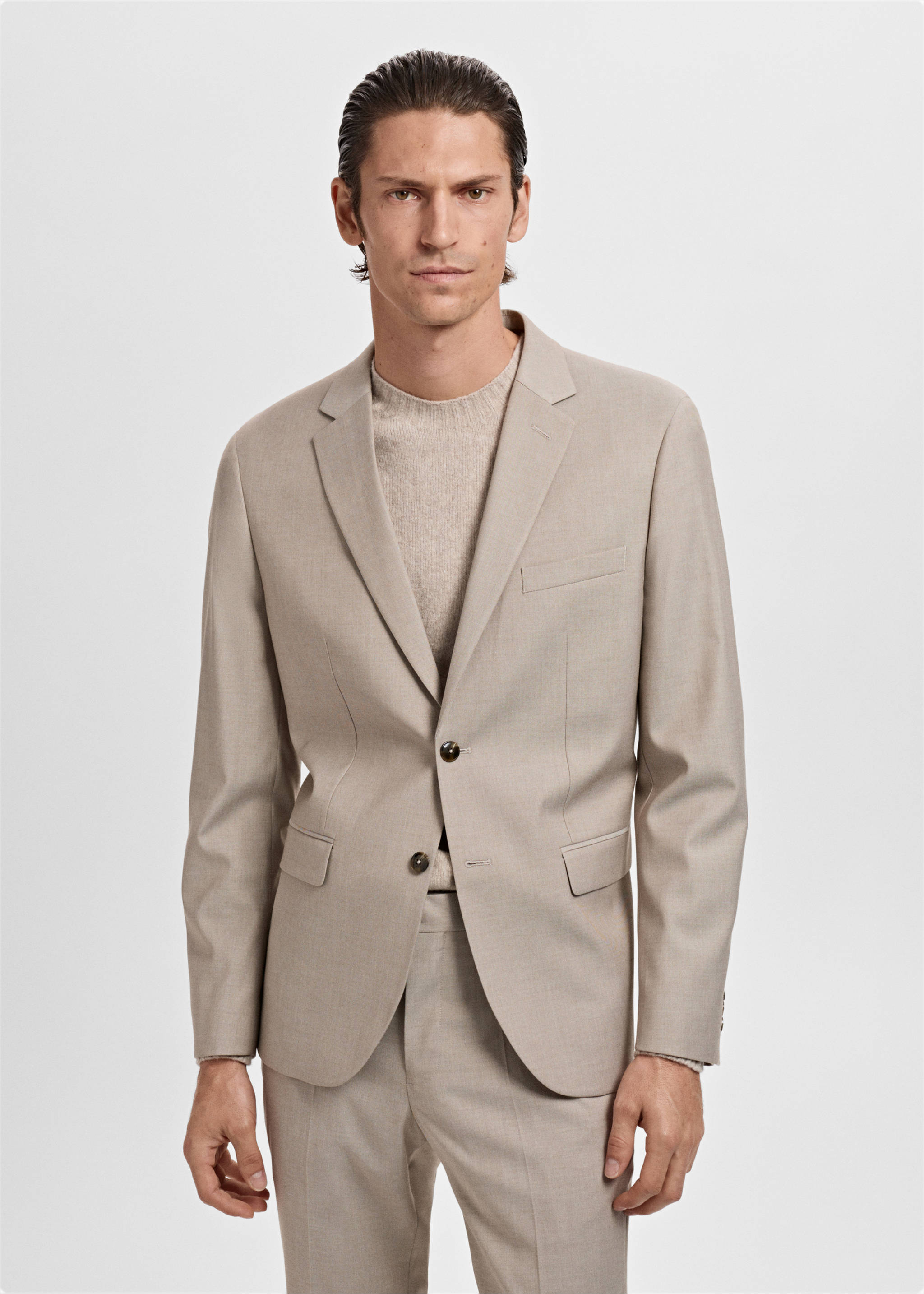 Super slim-fit suit jacket in stretch fabric - Medium plane, Sand. Ref: 17055149-00.