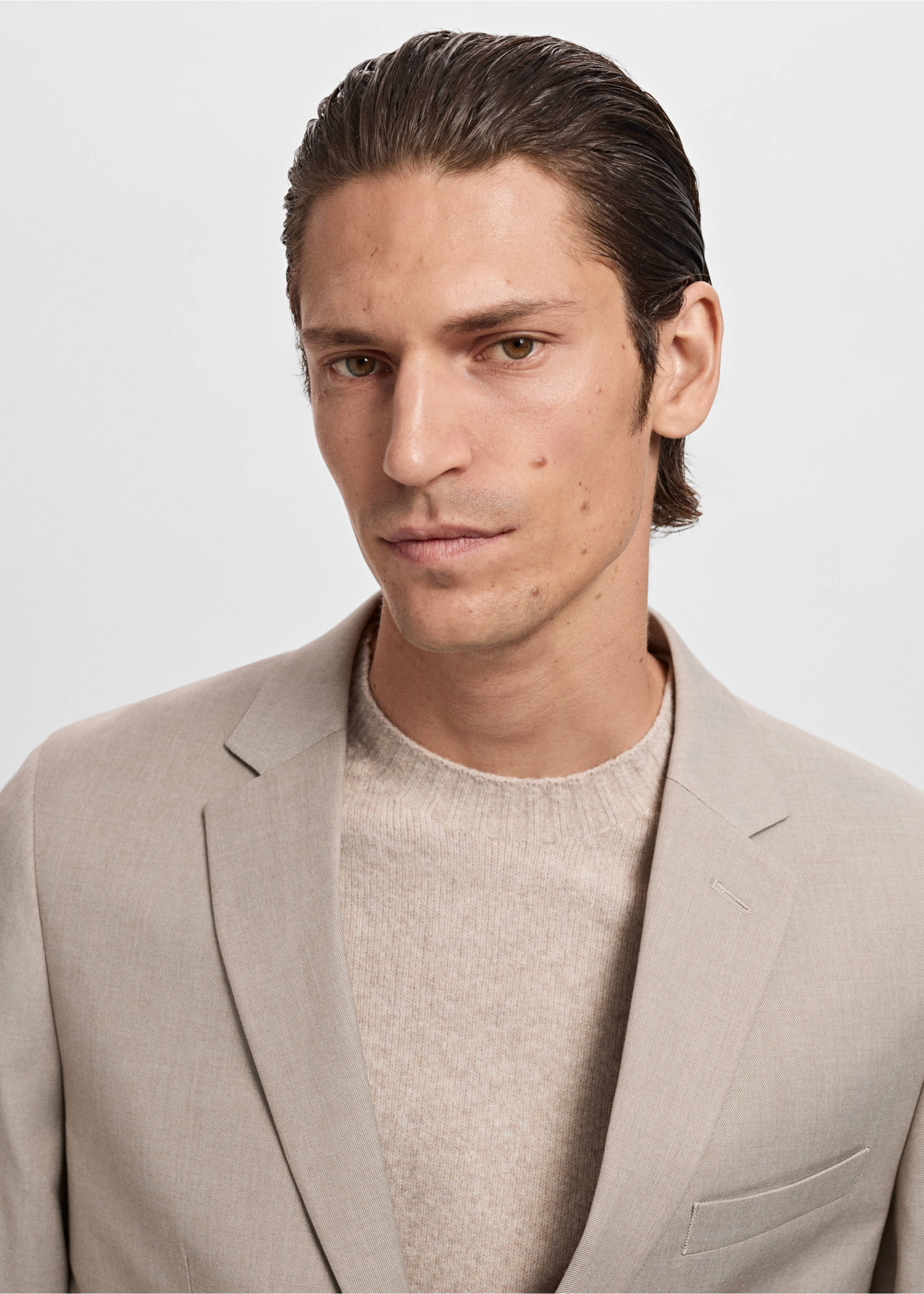 Super slim-fit suit jacket in stretch fabric - Details of the article 1, Sand. Ref: 17055149-00.