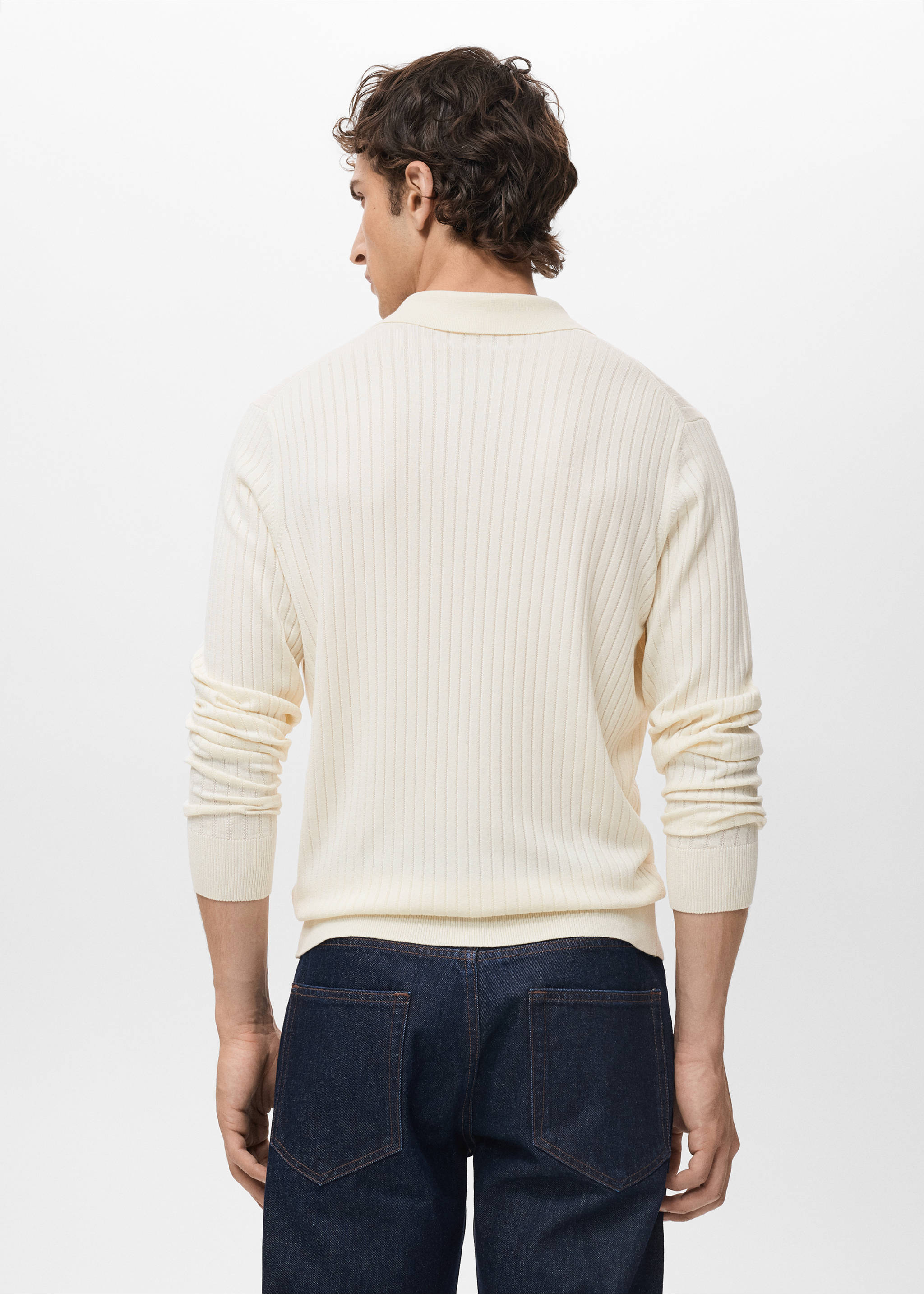 Ribbed knitted polo sweater - Reverse of the article, Off White. Ref: 17055150-00.