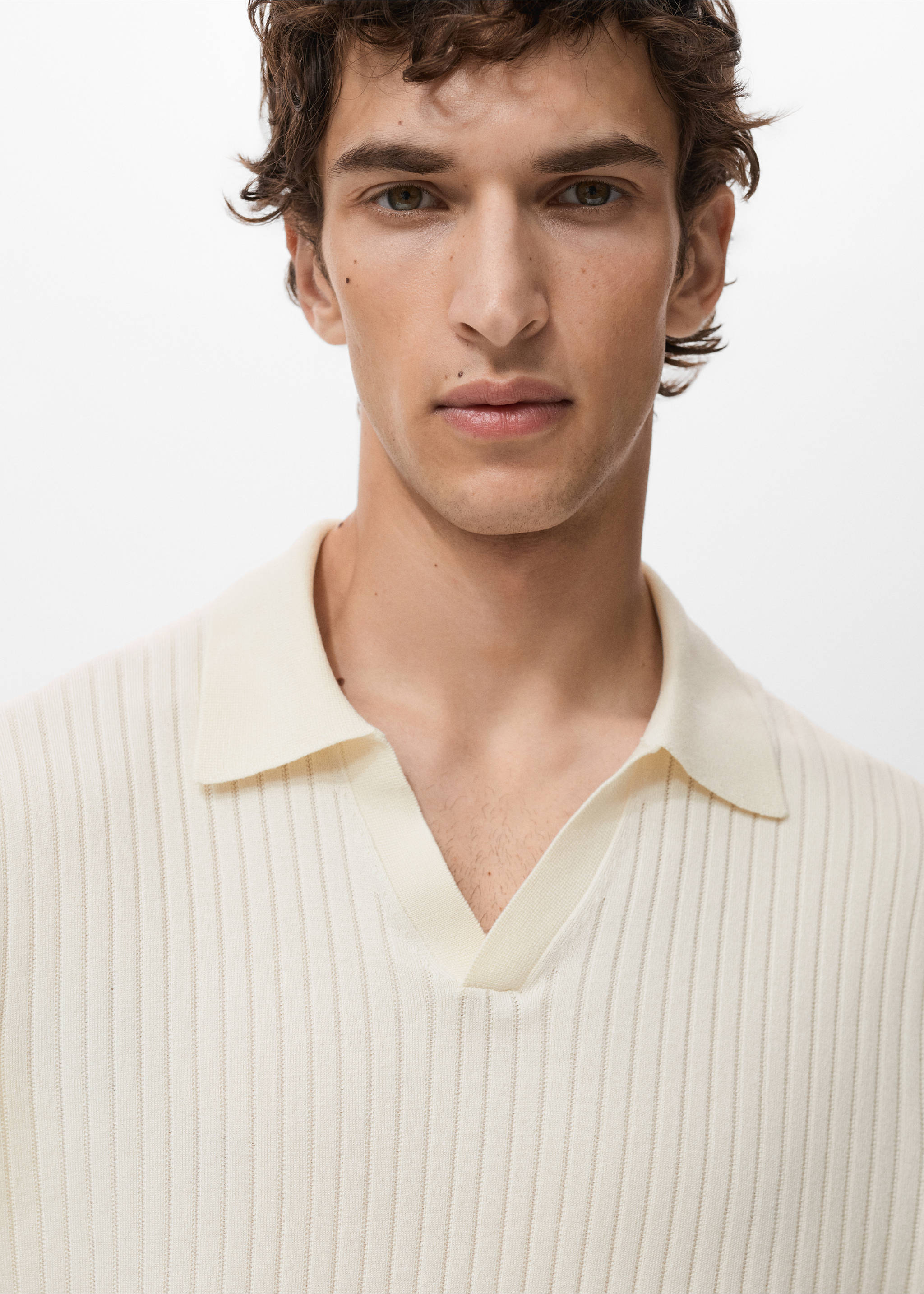 Ribbed knitted polo sweater - Details of the article 1, Off White. Ref: 17055150-00.