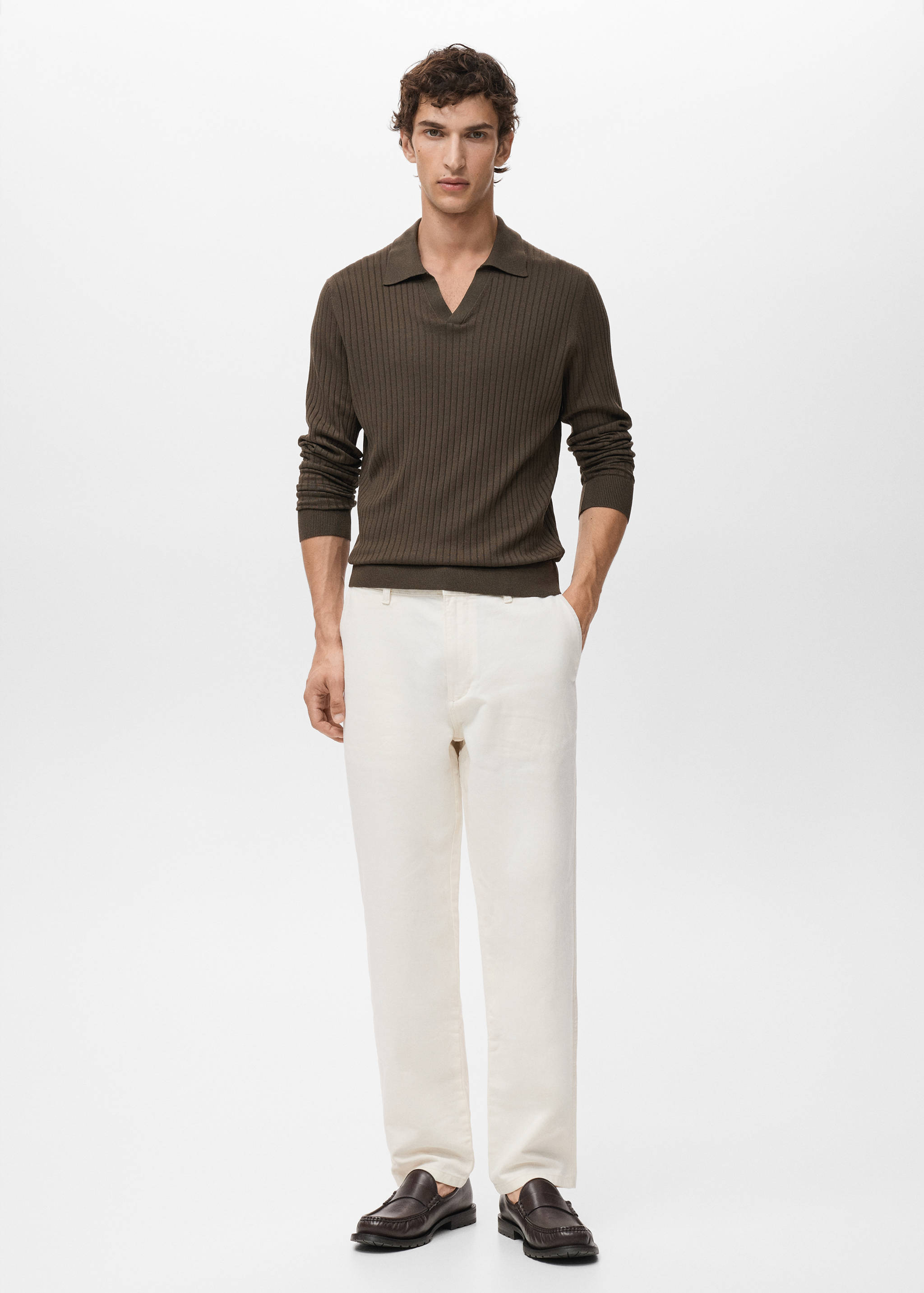 Ribbed knitted polo sweater - General plane