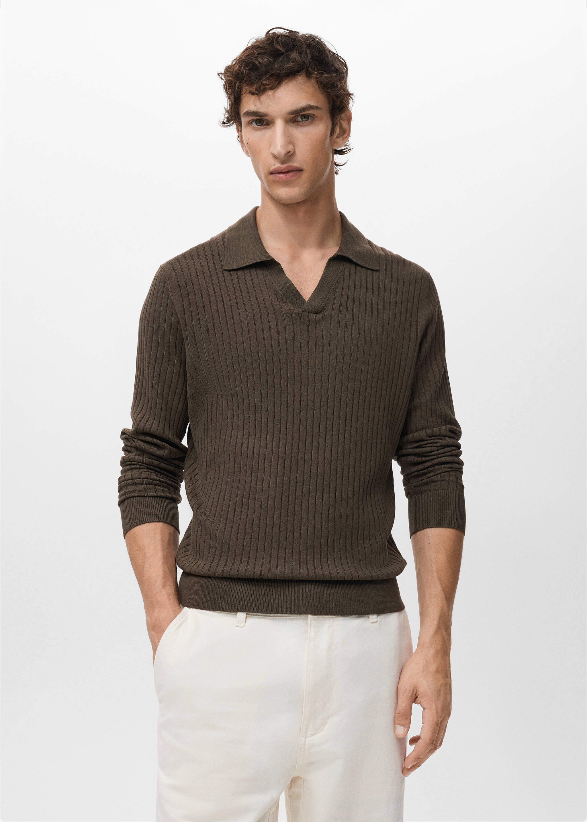 Ribbed knitted polo sweater - Medium plane