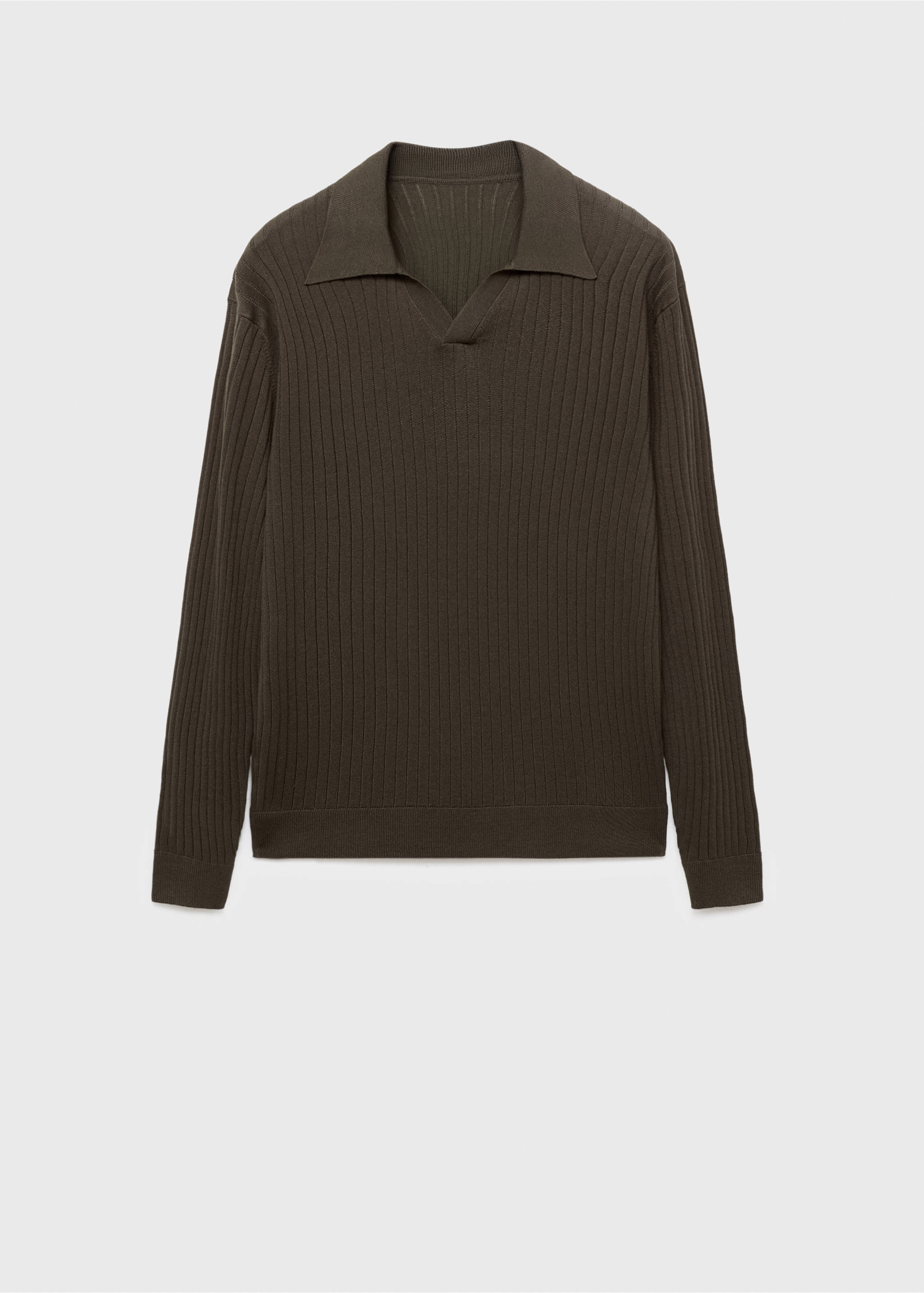 Ribbed knitted polo sweater - Article without model, Khaki. Ref: 17055150-00.