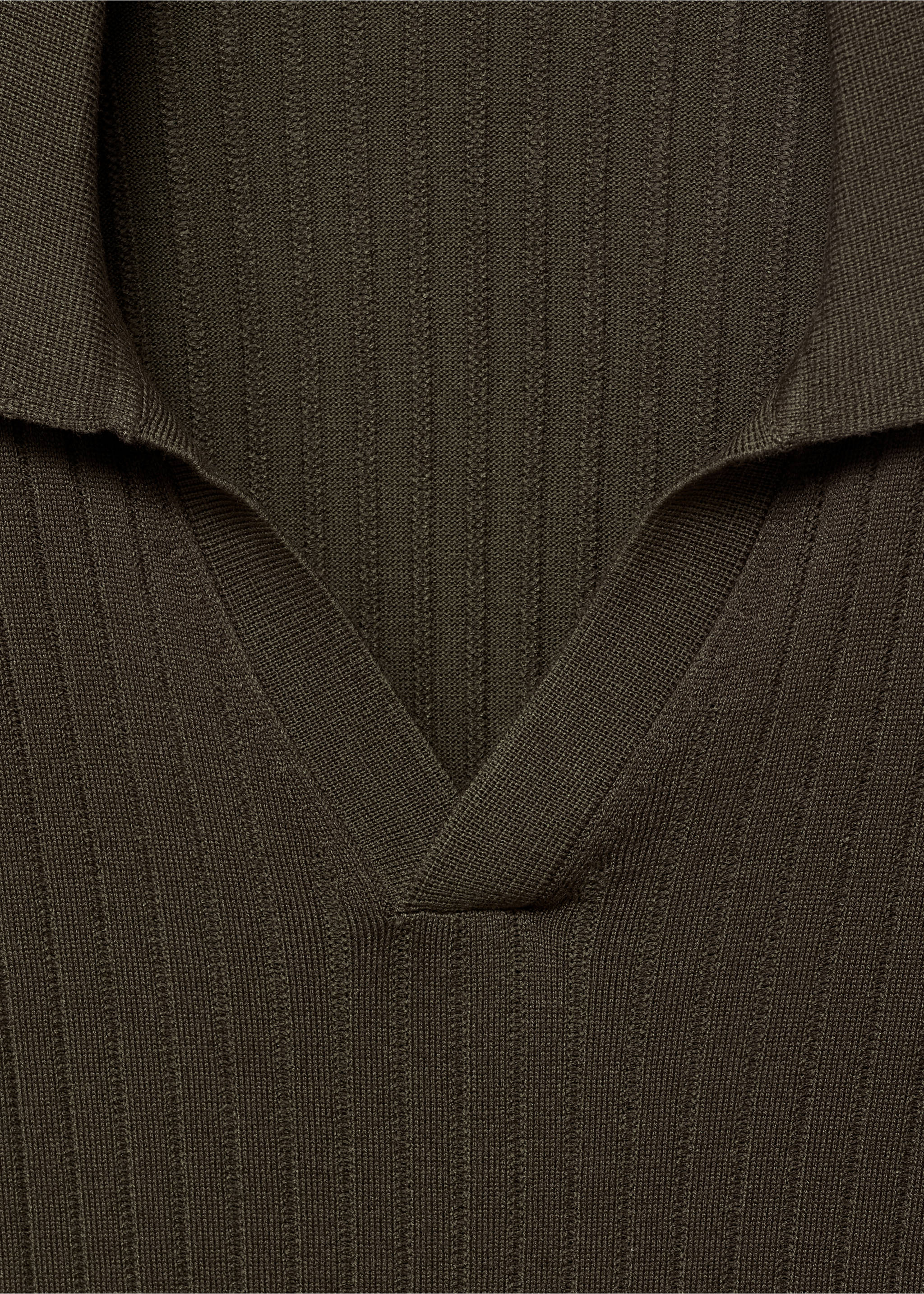 Ribbed knitted polo sweater - Details of the article 0, Khaki. Ref: 17055150-00.