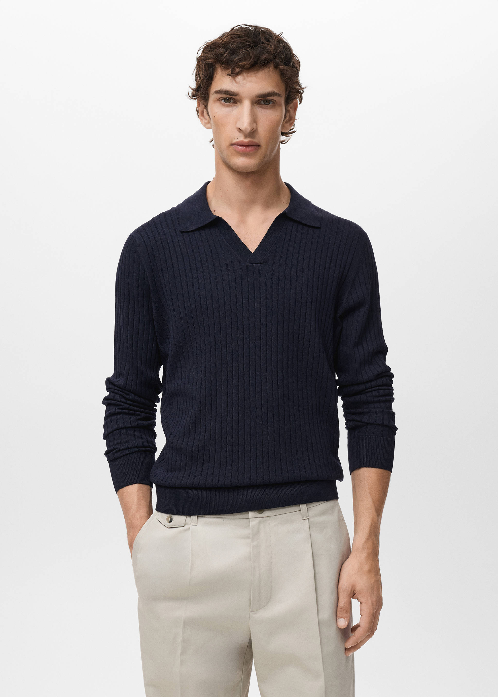Ribbed knitted polo sweater - Medium plane