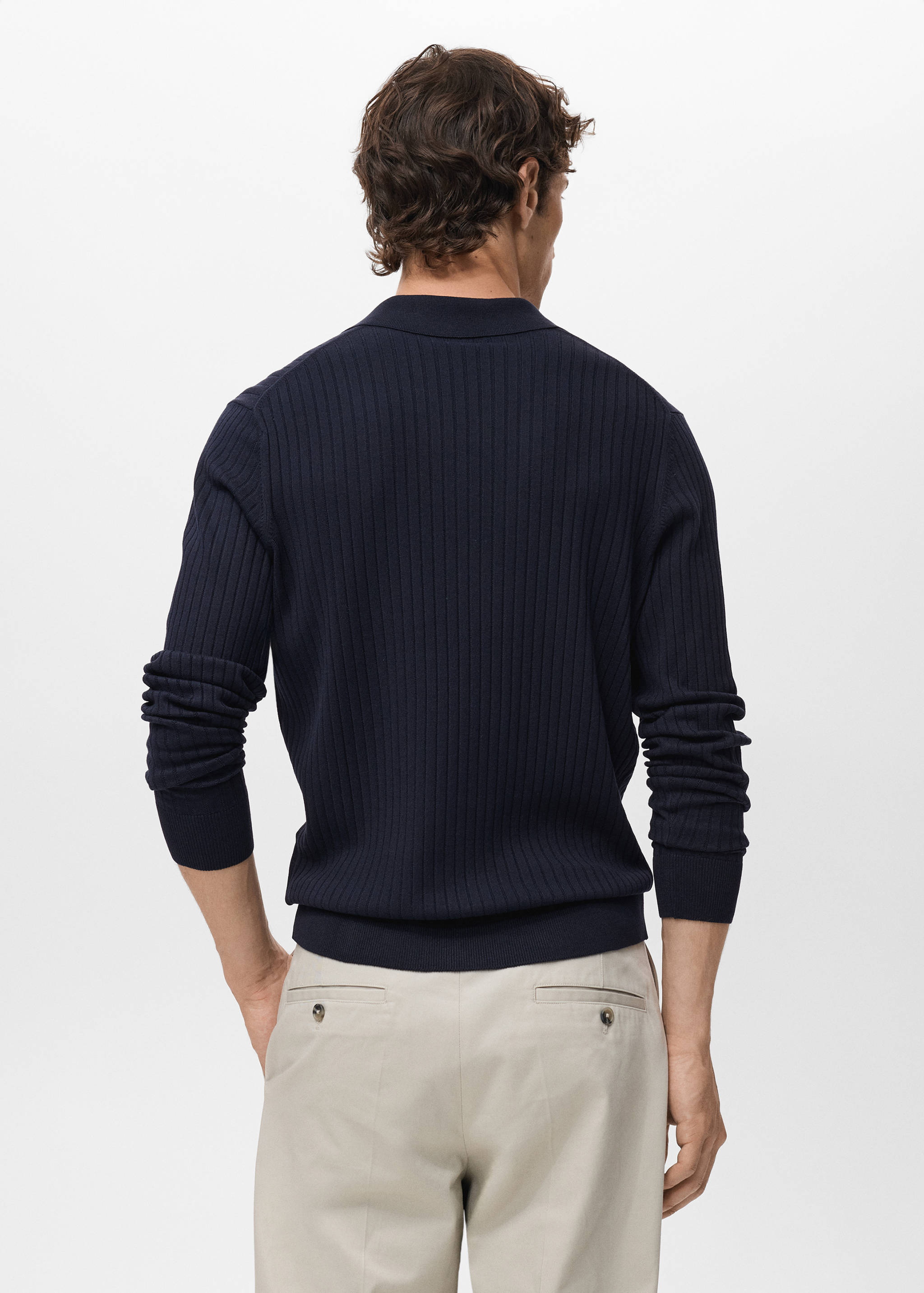Ribbed knitted polo sweater - Reverse of the article