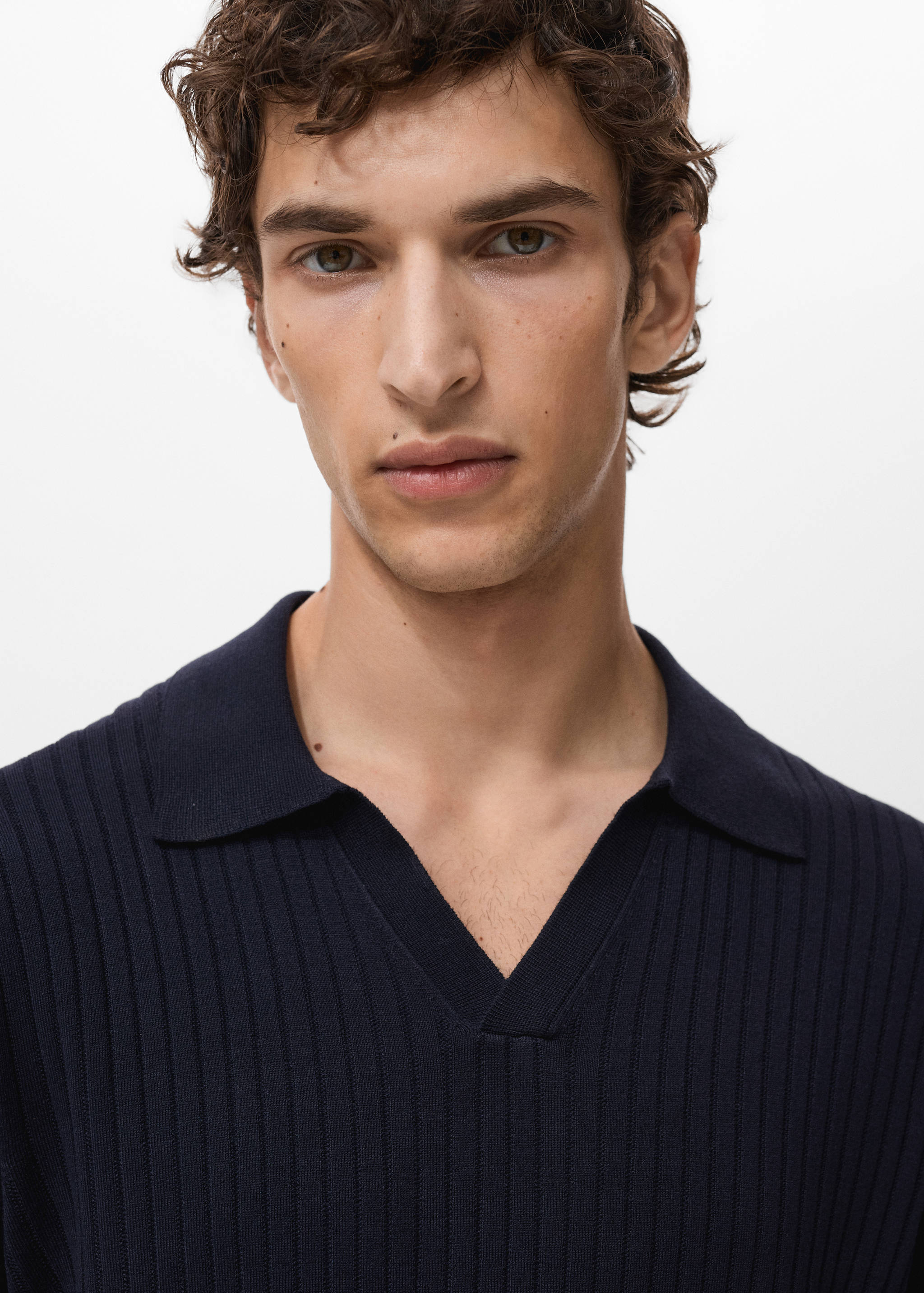 Ribbed knitted polo sweater - Details of the article 1