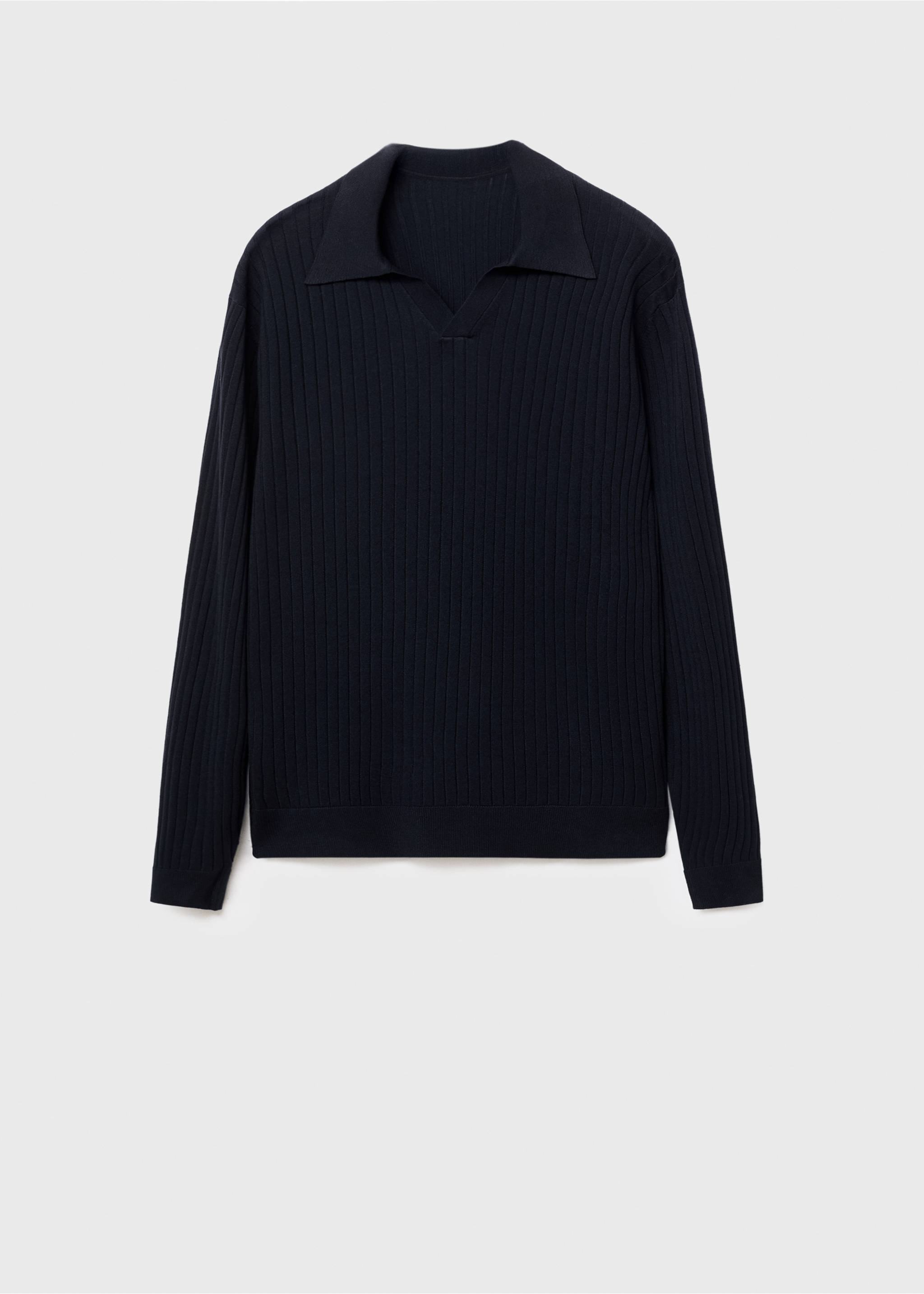 Ribbed knitted polo sweater - Article without model, Navy. Ref: 17055150-00.