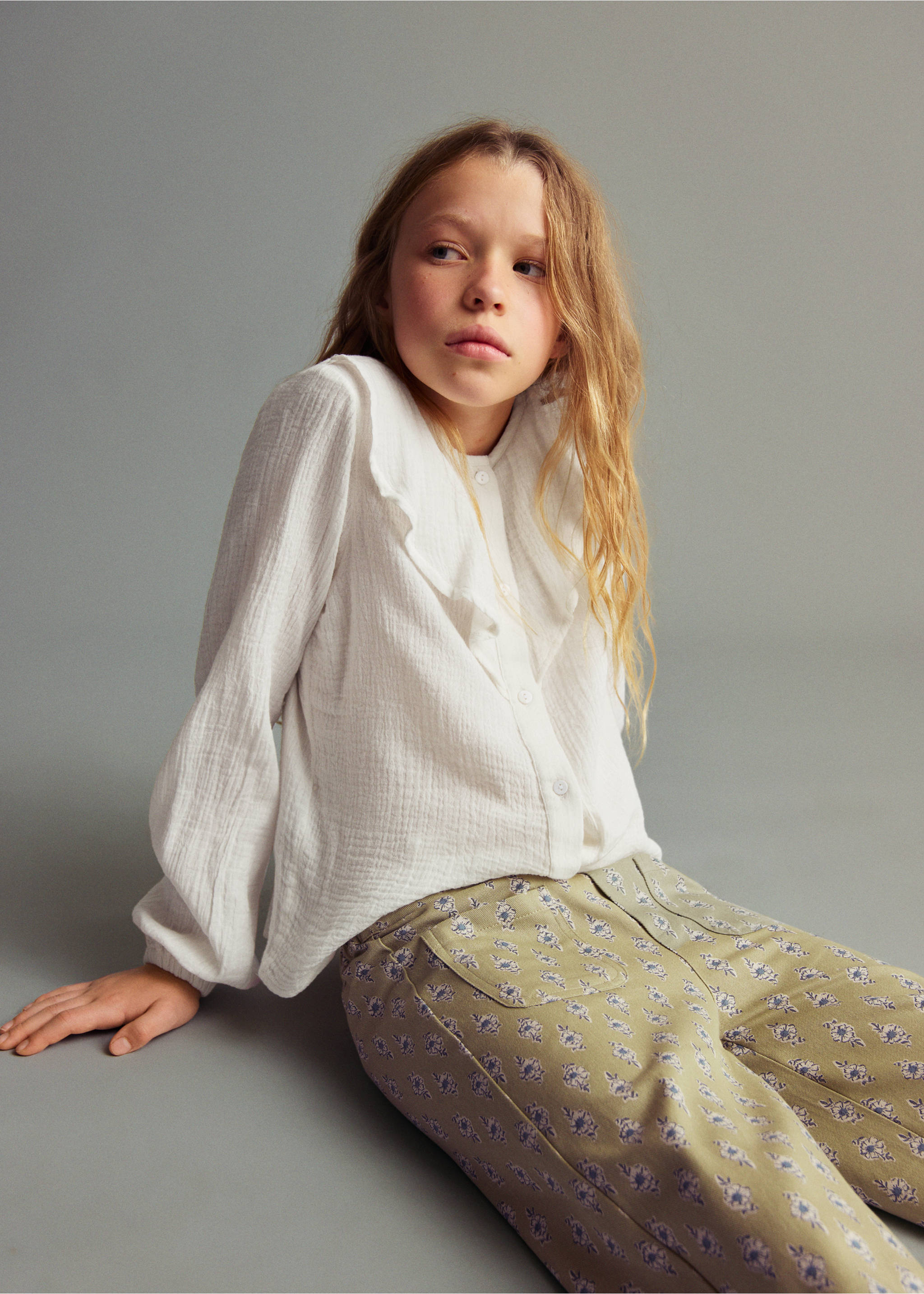 Παντελόνι culotte λουλούδια - Μεσαίο πλάνο, Πράσινο Μέντα. Ref: 17055171-00.