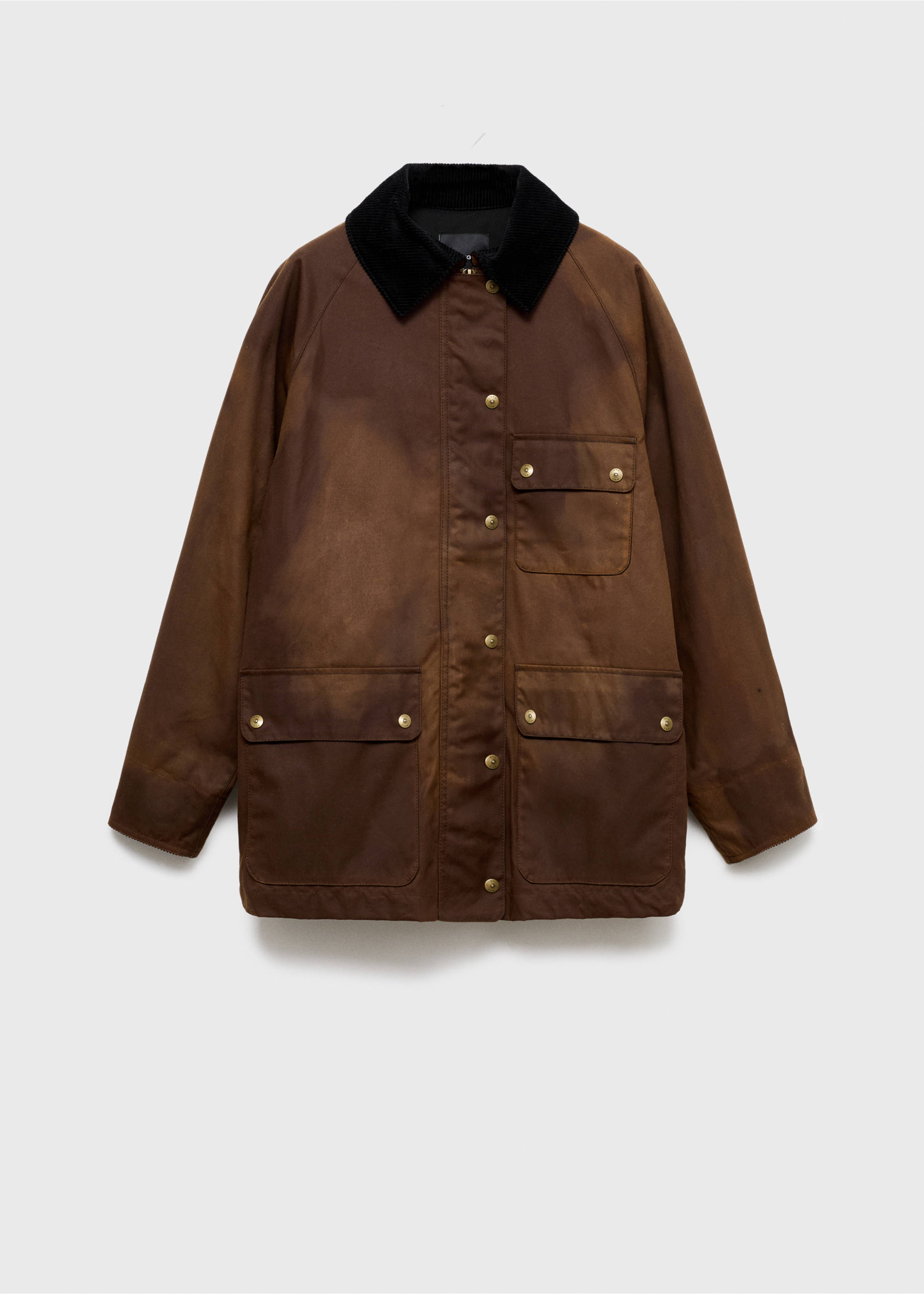 Waxed-effect parka with corduroy collar - Article without model, Tobacco Brown. Ref: 17055790-00.