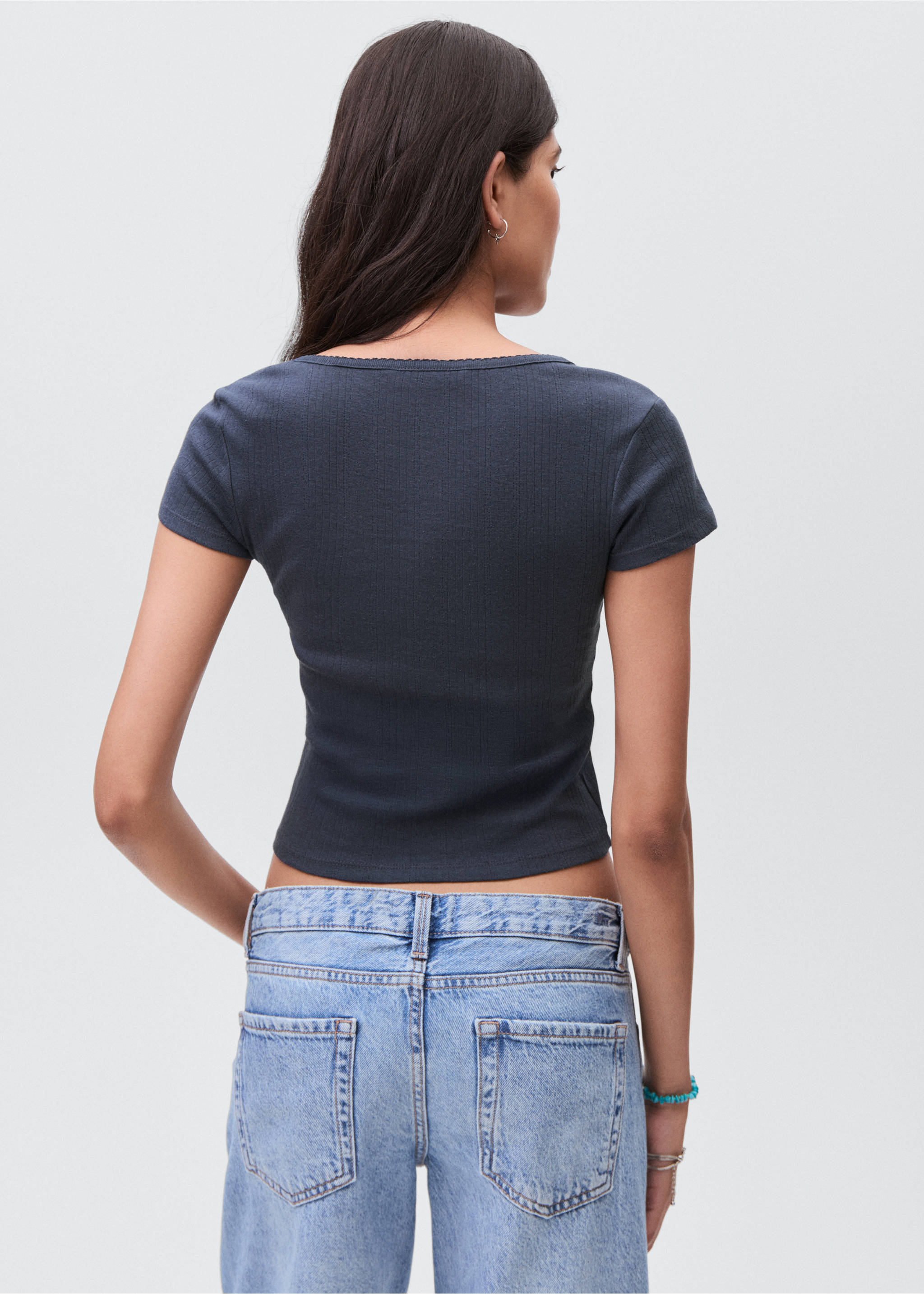 Top-T-Shirt mit Knotendetail - Rückseite des Artikels, Marineblau. Ref: 17055793-00.