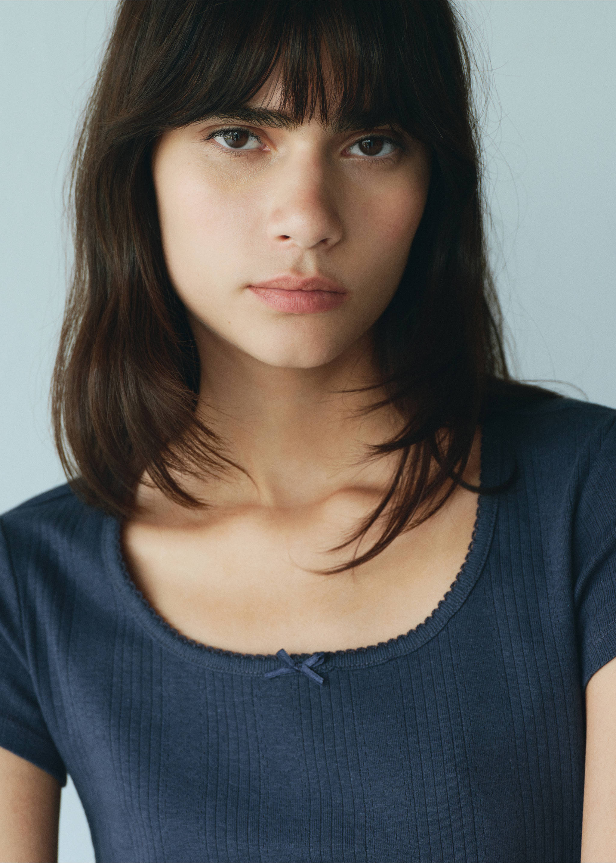 Top-T-Shirt mit Knotendetail - Detail des Artikels 5, Marineblau. Ref: 17055793-00.
