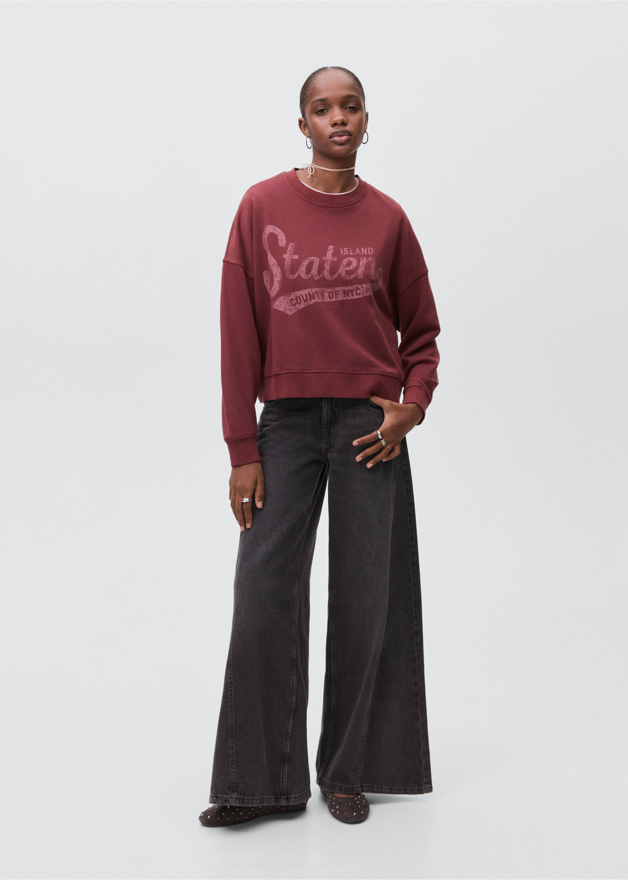 Printed cotton sweatshirt - General plane, Maroon. Ref: 17055800-00.