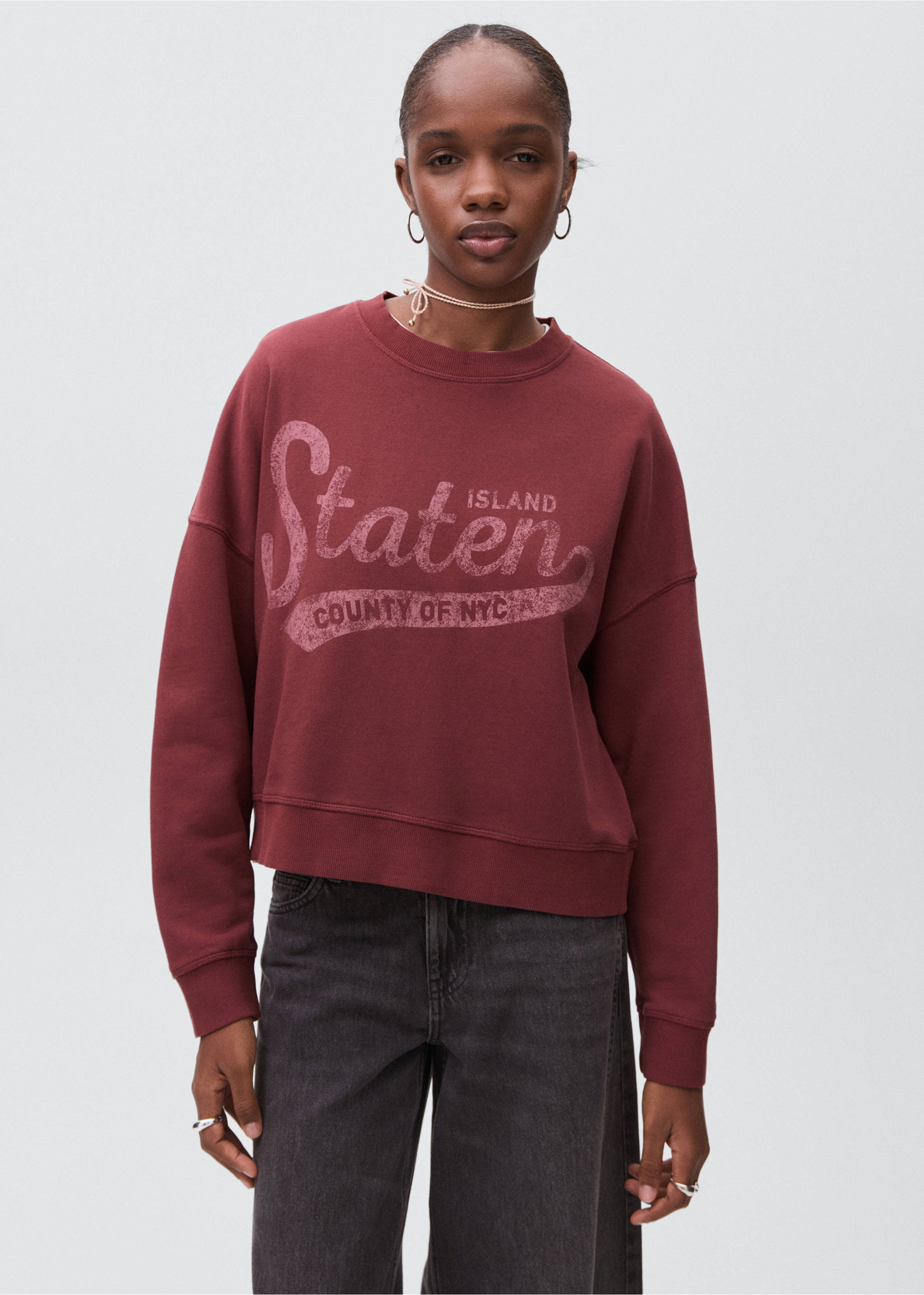 Printed cotton sweatshirt - Medium plane, Maroon. Ref: 17055800-00.