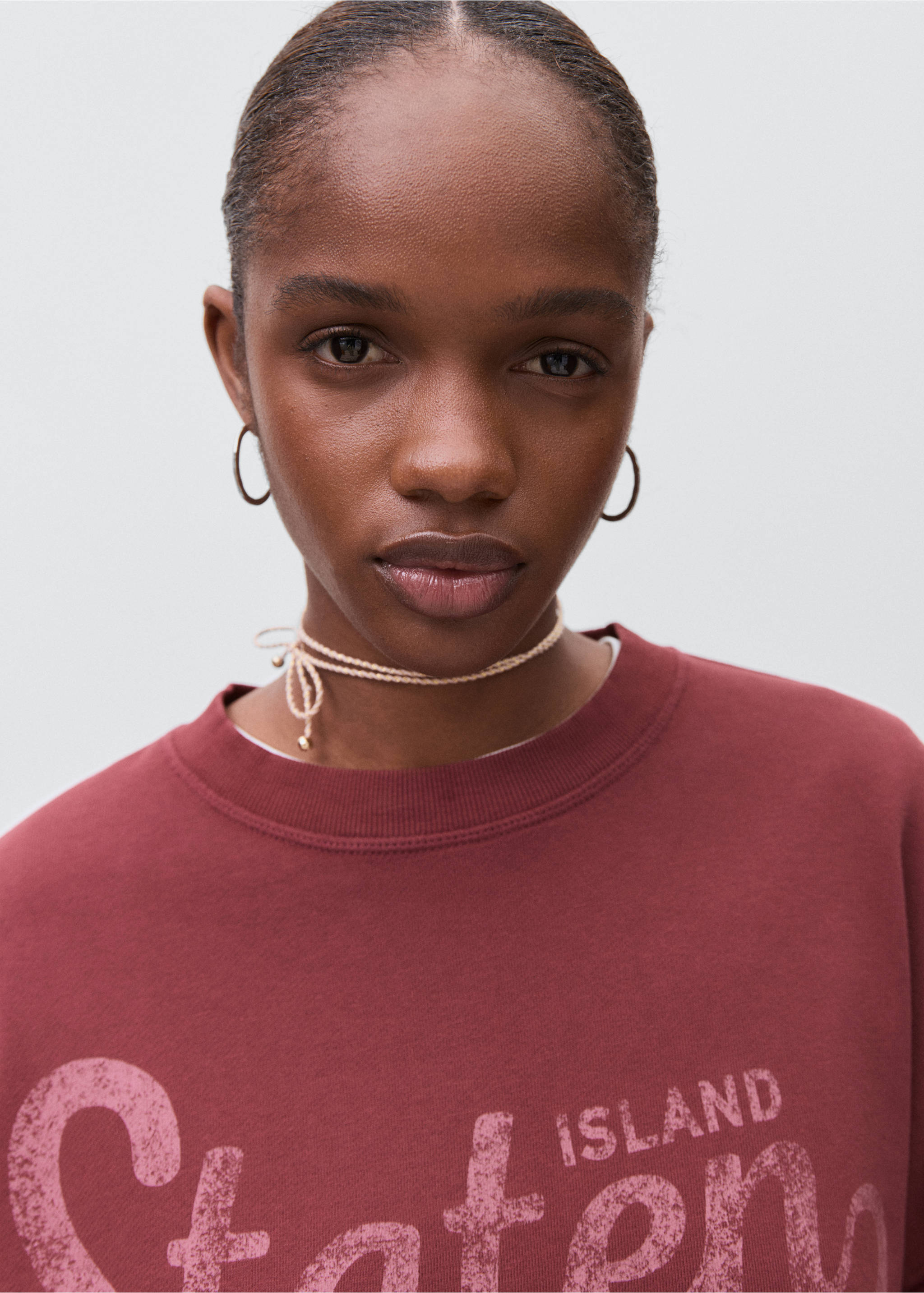 Printed cotton sweatshirt - Details of the article 1, Maroon. Ref: 17055800-00.