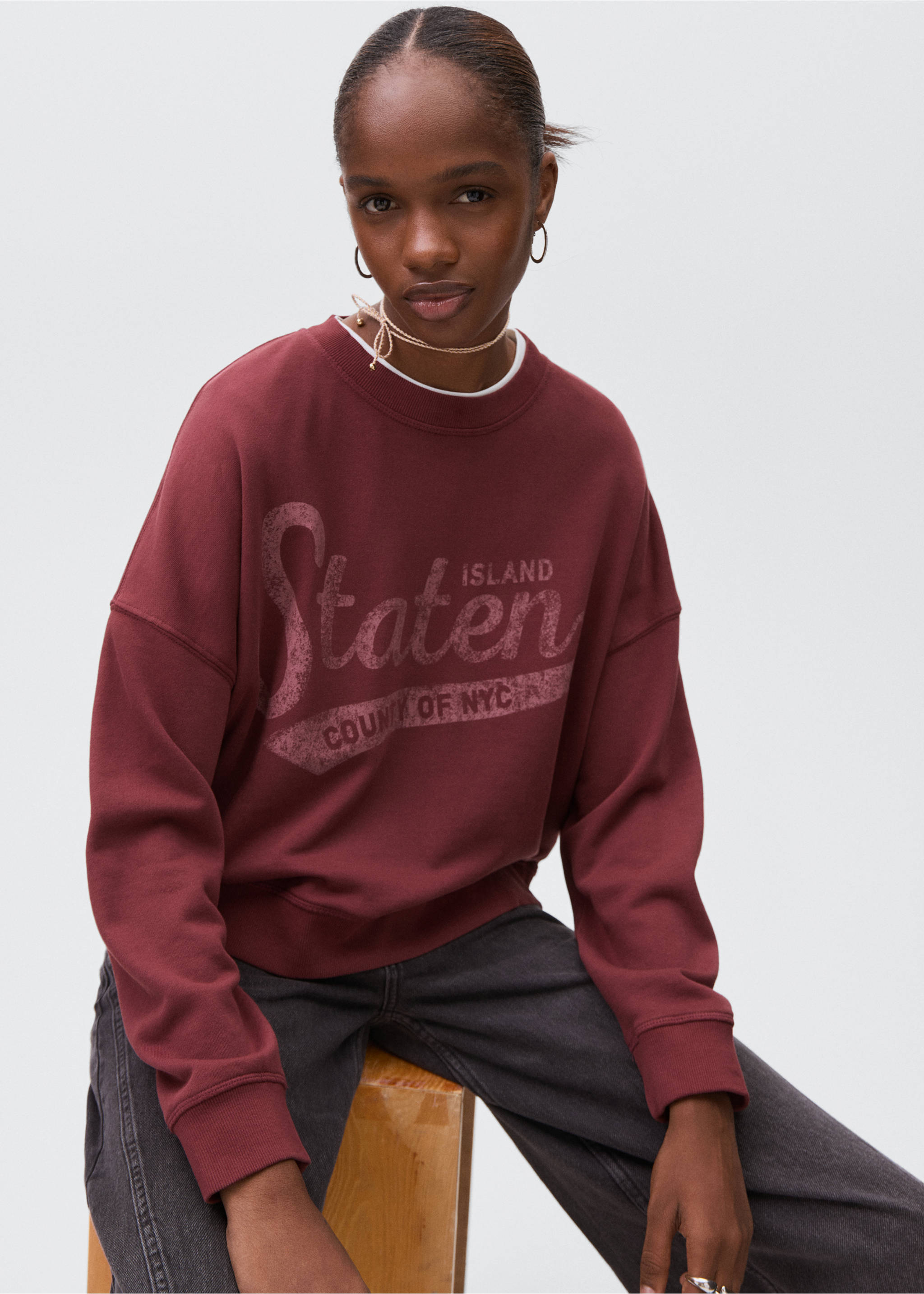 Printed cotton sweatshirt - Details of the article 2, Maroon. Ref: 17055800-00.