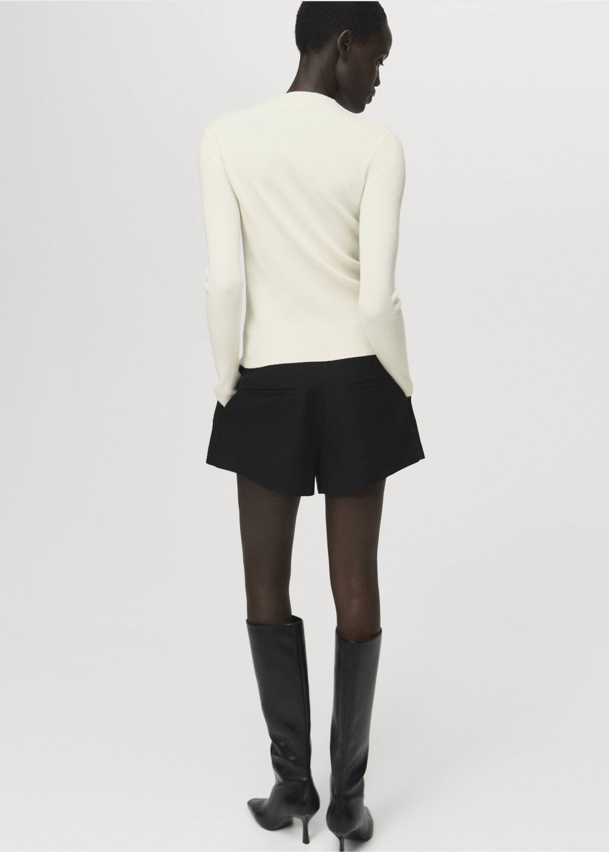 Fine rib knit cardigan - Reverse of the article, Ecru. Ref: 17055804-00.