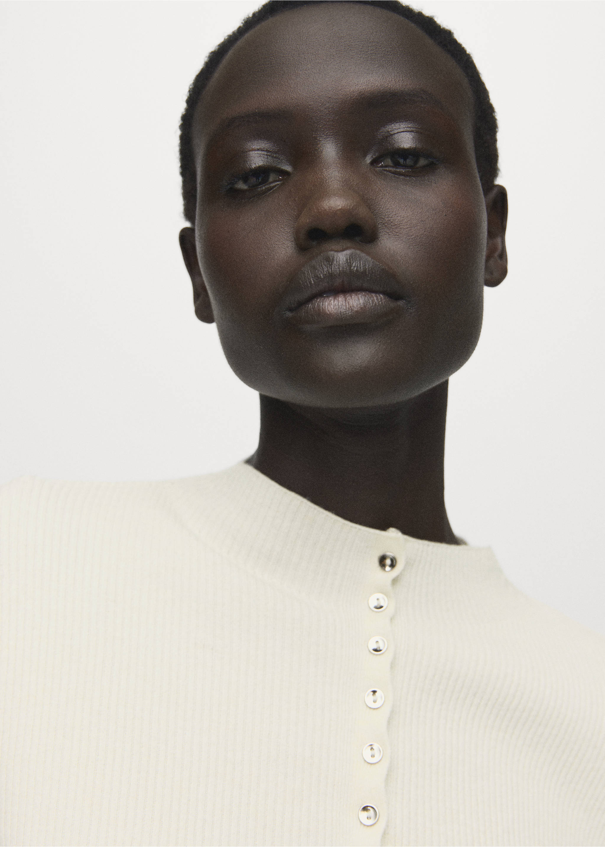 Fine rib knit cardigan - Details of the article 1, Ecru. Ref: 17055804-00.