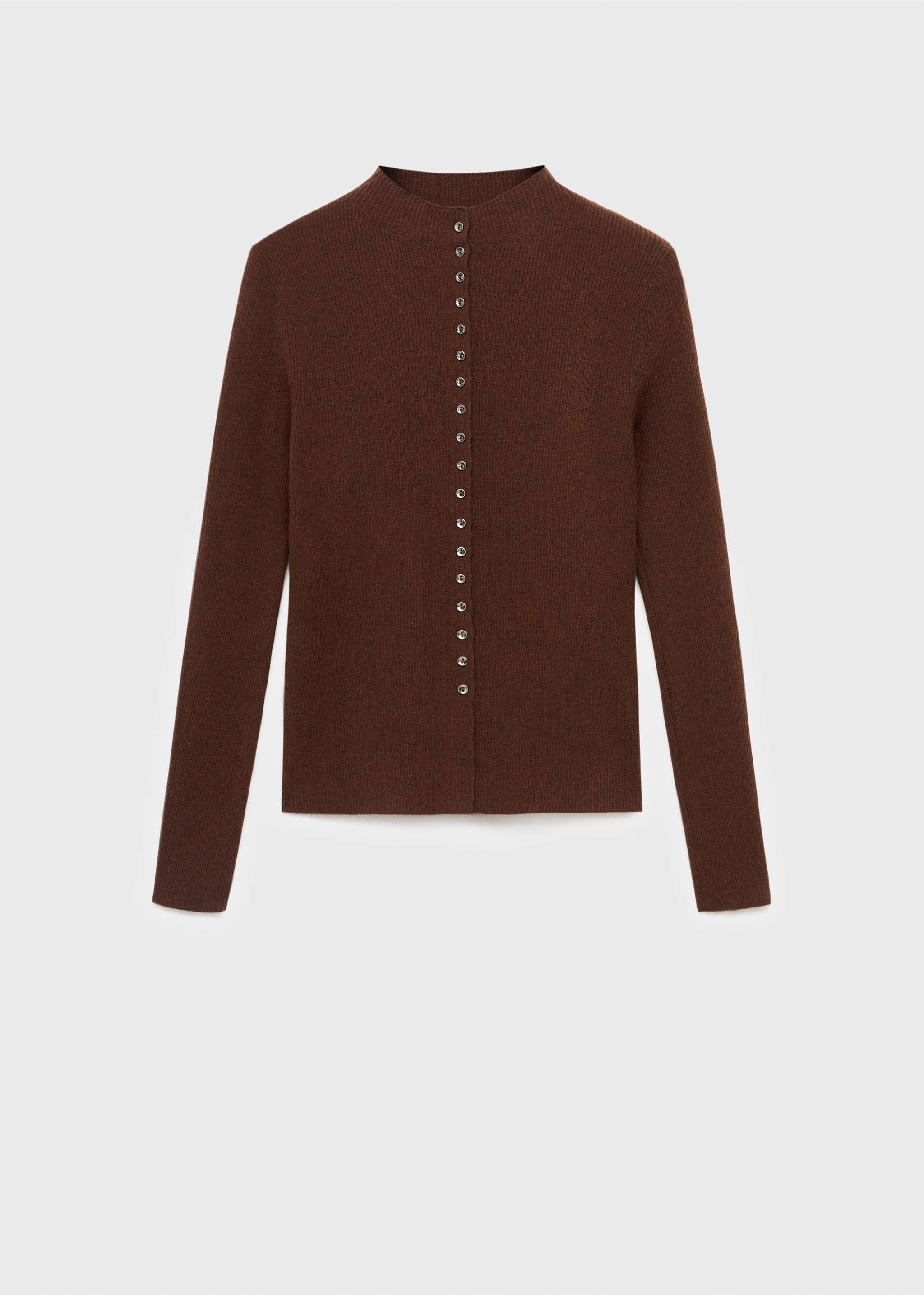 Fine rib knit cardigan - Article without model, Chocolate. Ref: 17055804-00.