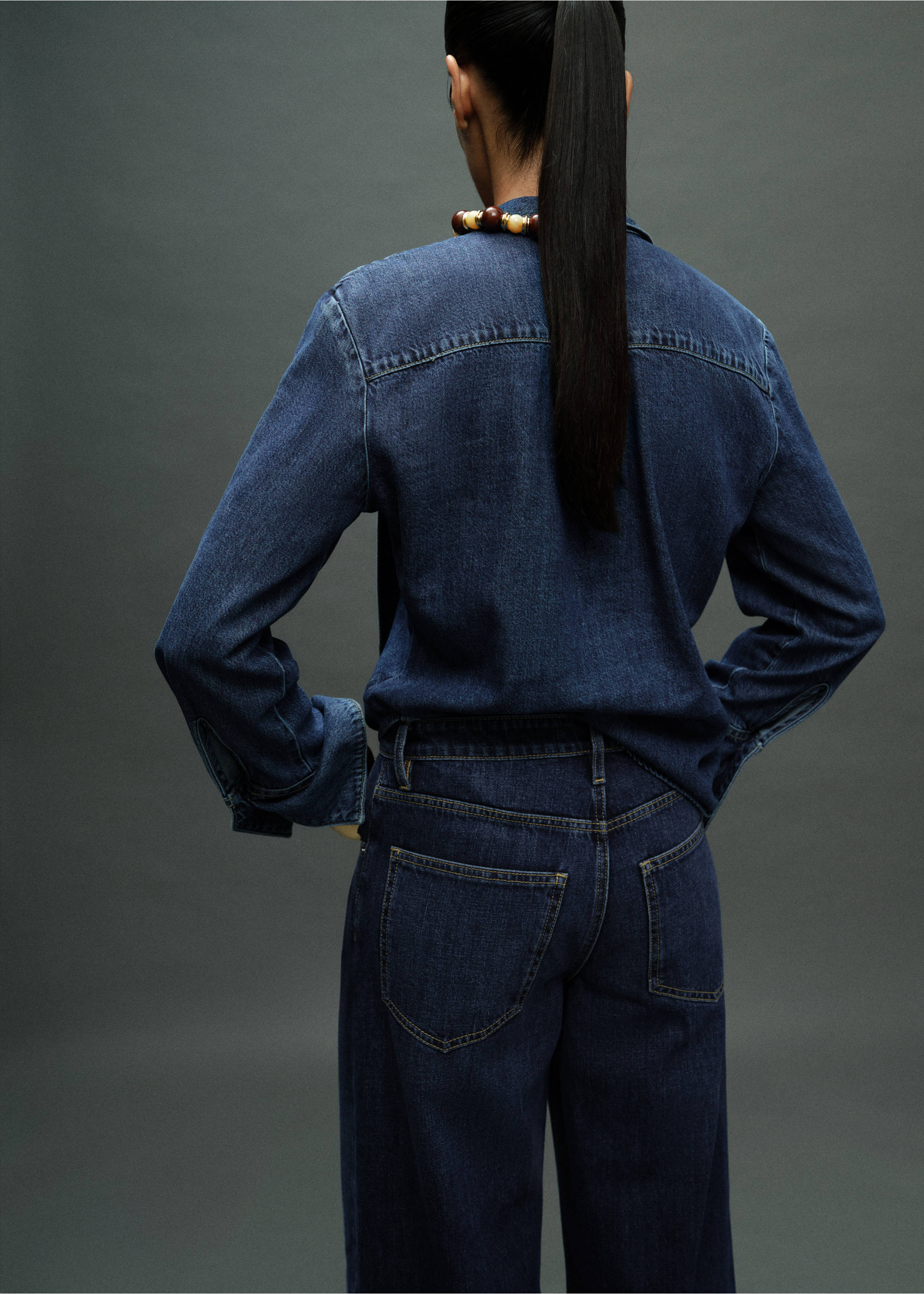 Denim shirt with bow - Reverse of the article, Dark Blue. Ref: 17055805-00.