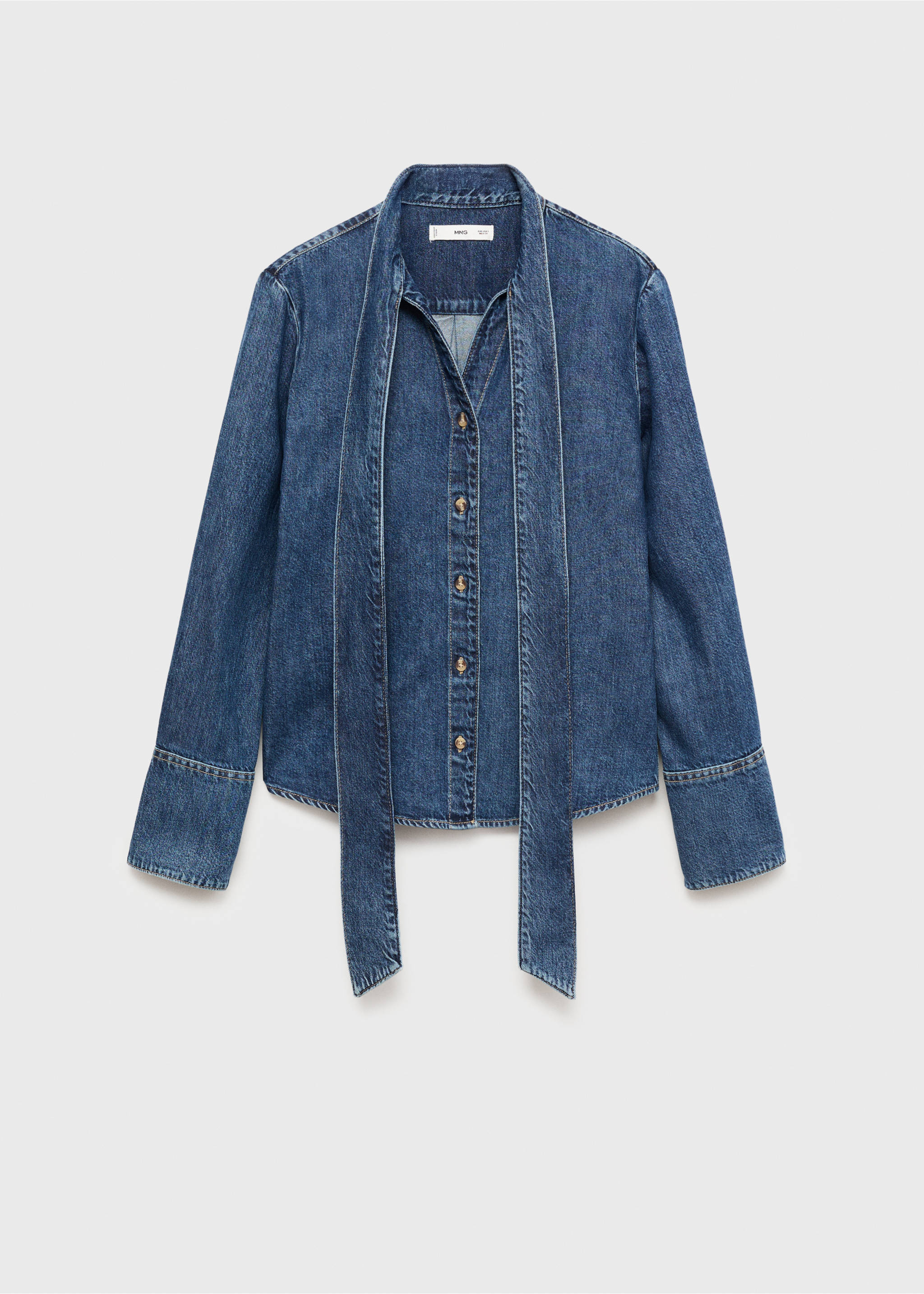 Denim shirt with bow - Article without model, Dark Blue. Ref: 17055805-00.