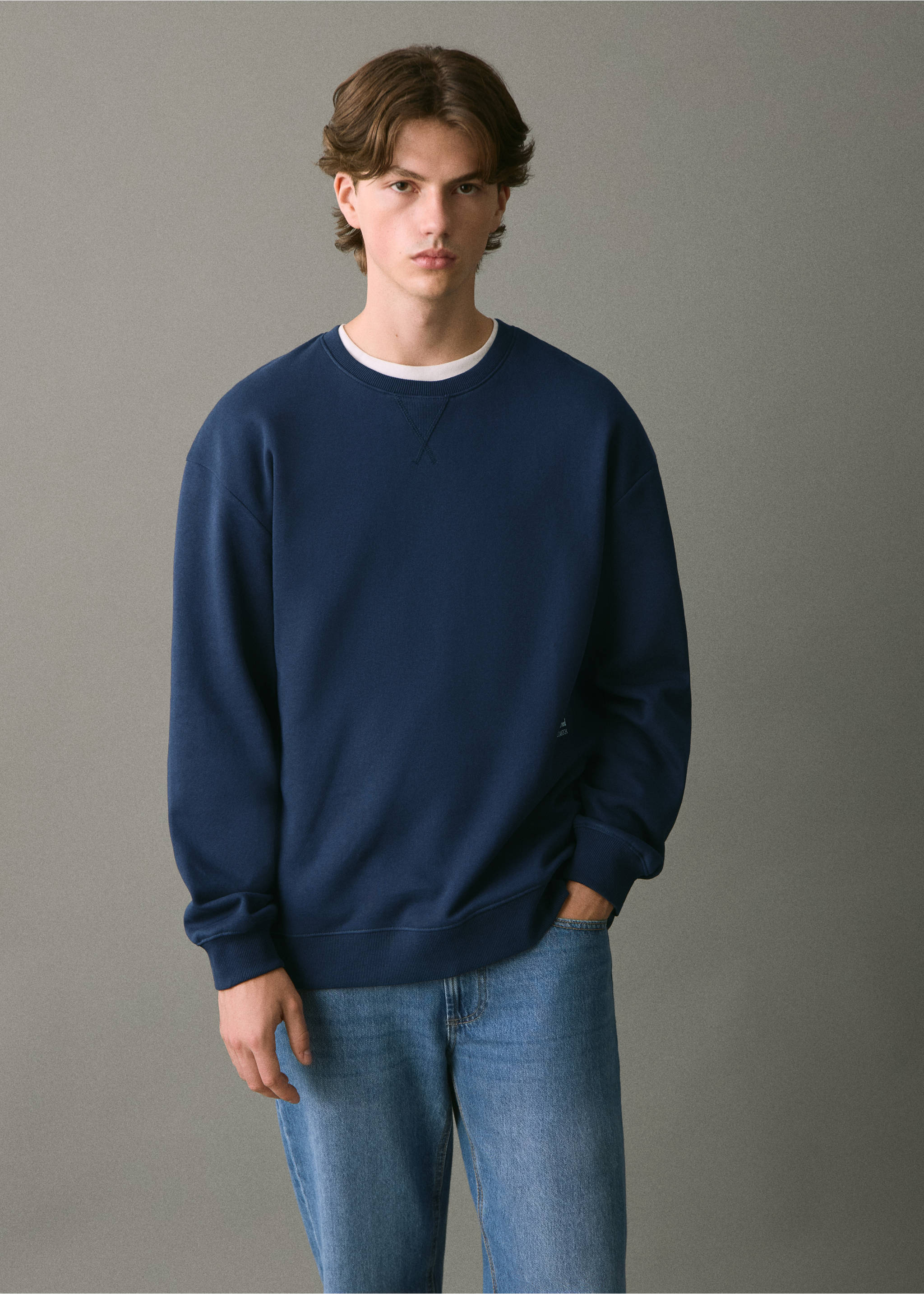 Sweat-shirt coton imprimé - Plan moyen, Bleu marine. Ref: 17055810-00.