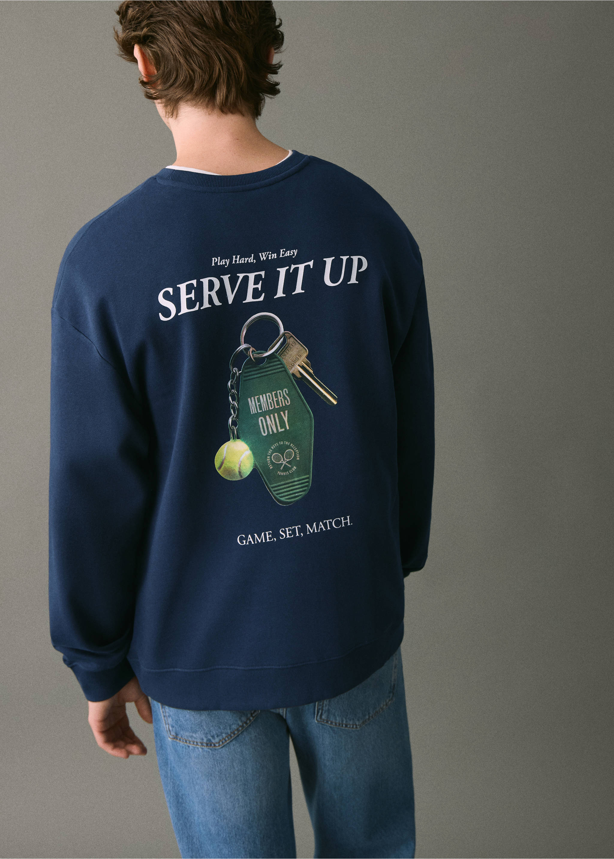 Sweat-shirt coton imprimé - Verso de l’article, Bleu marine. Ref: 17055810-00.