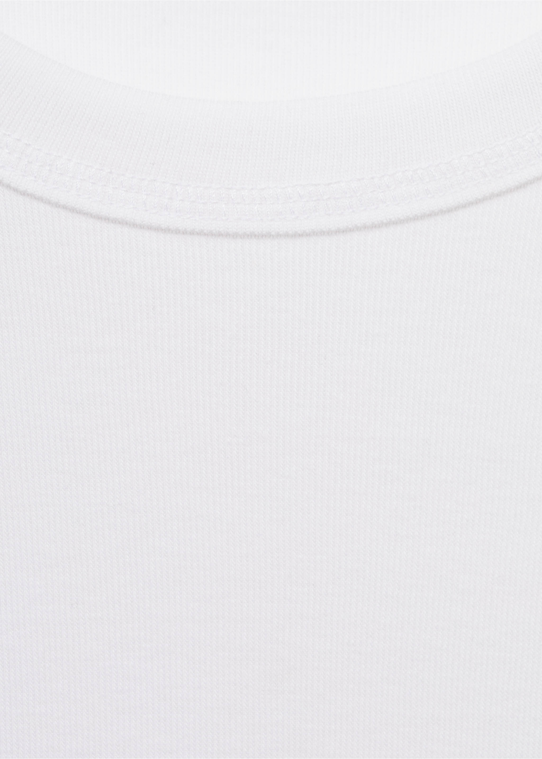 Close-up of white t-shirt fabric and ribbed crew neckline., White. Ref: 17055814-00.