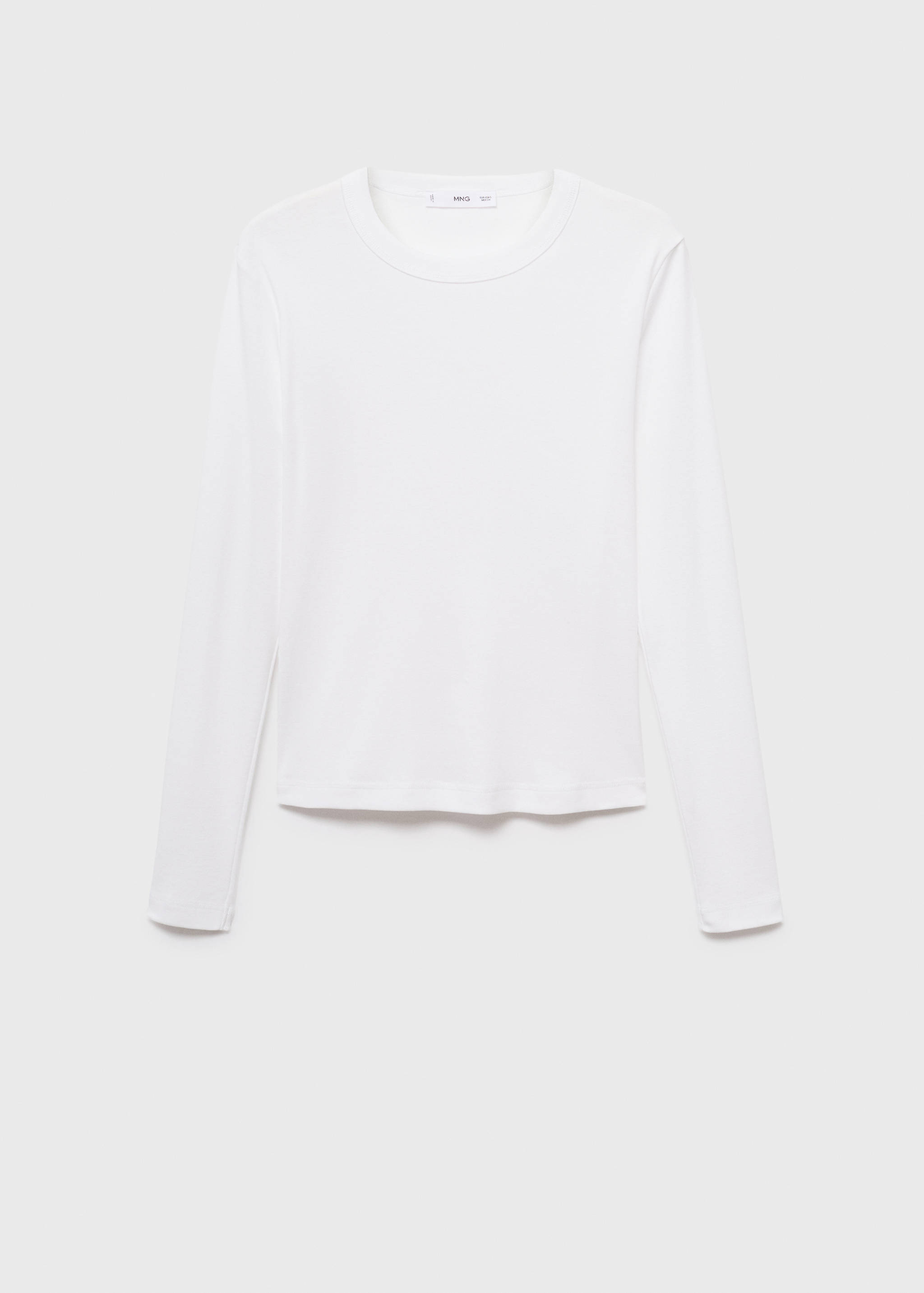 White long-sleeve t-shirt with a round neckline.
